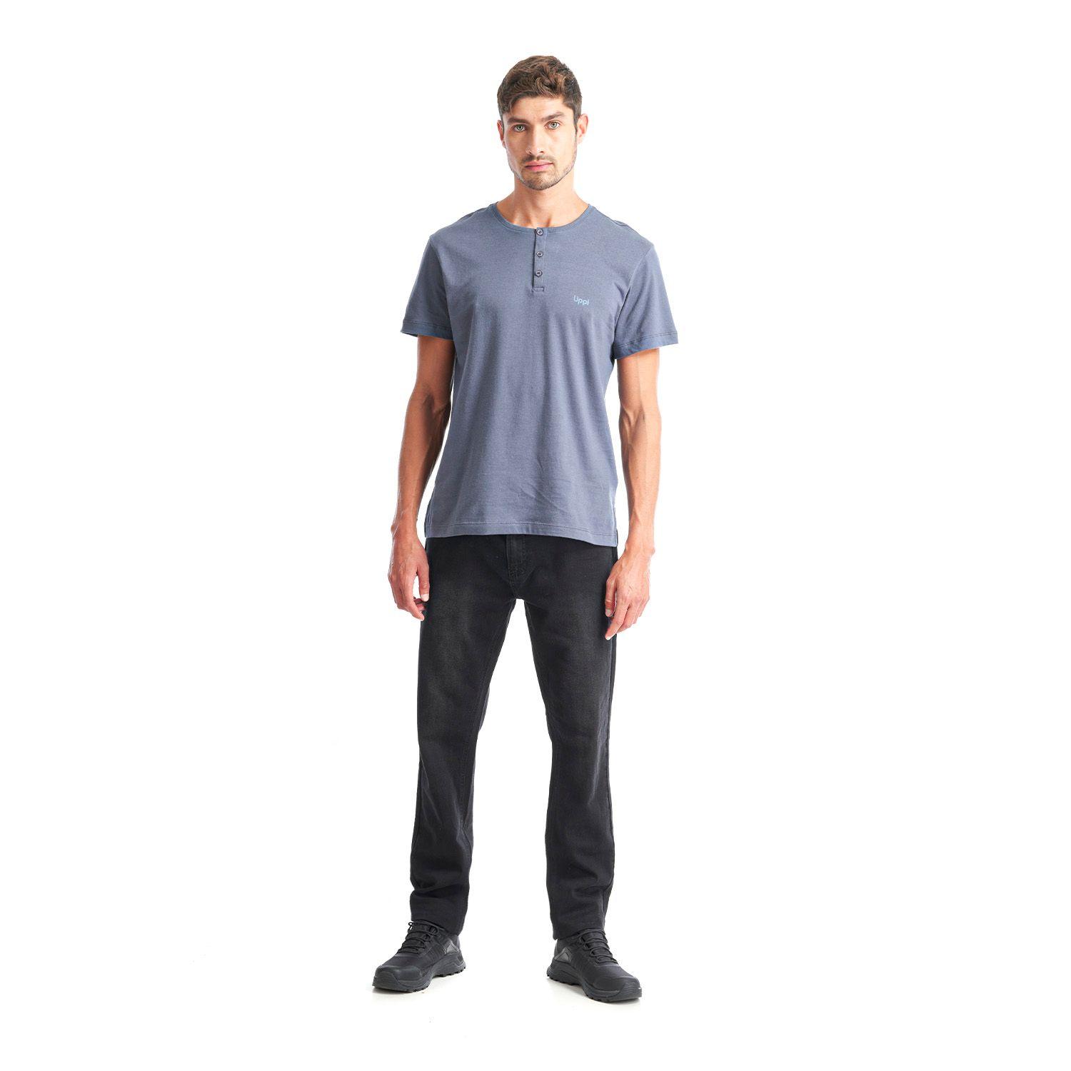 Polera Hombre Henley Organic T-Shirt Azul Piedra Lippi-7