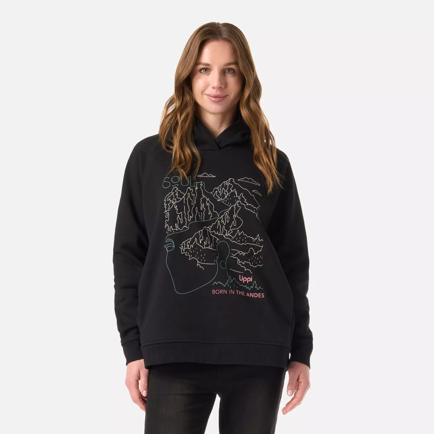 Polerón Mujer Insigne Hoody Sweatshirt Front Print Negro Lippi V26-0