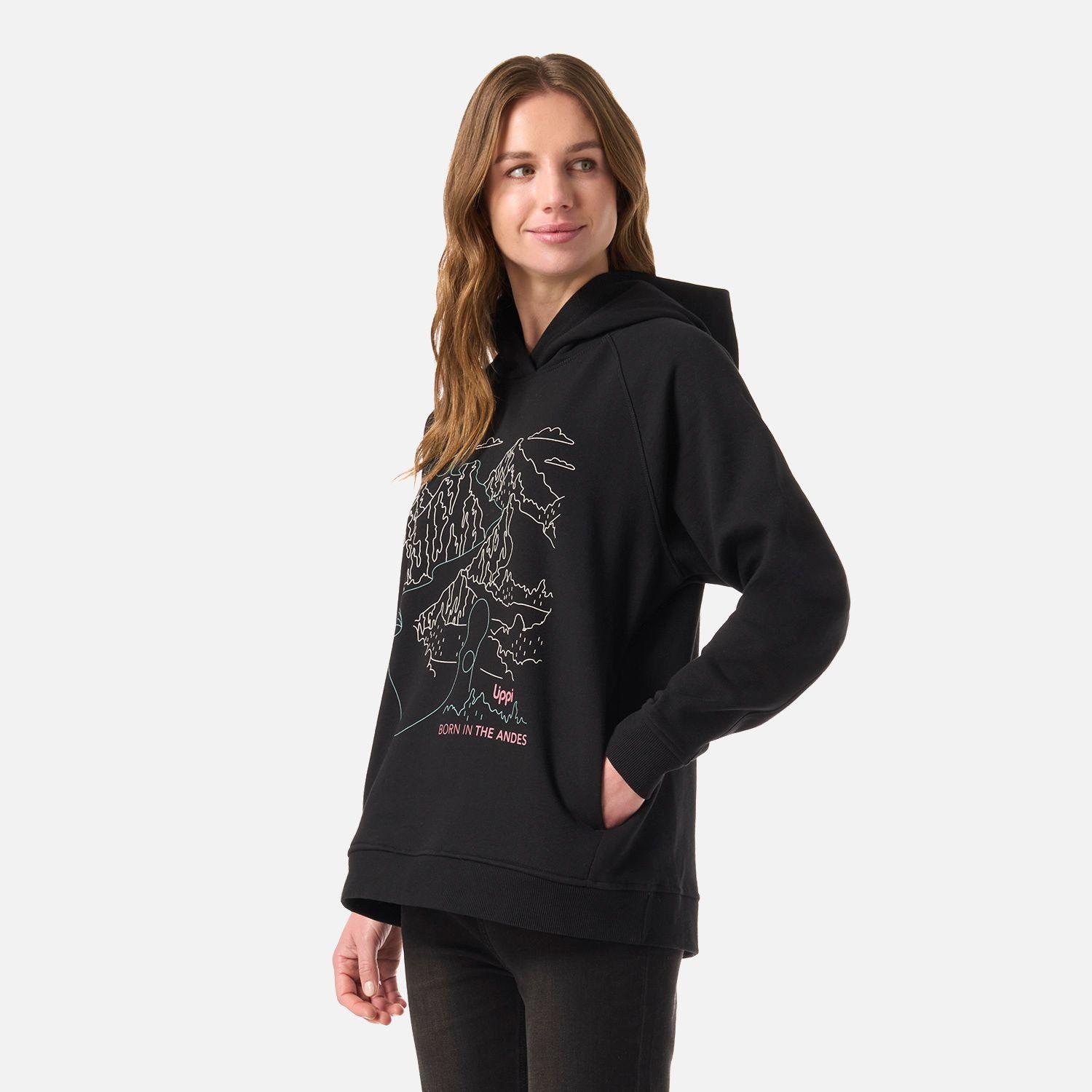 Polerón Mujer Insigne Hoody Sweatshirt Front Print Negro Lippi V26-1