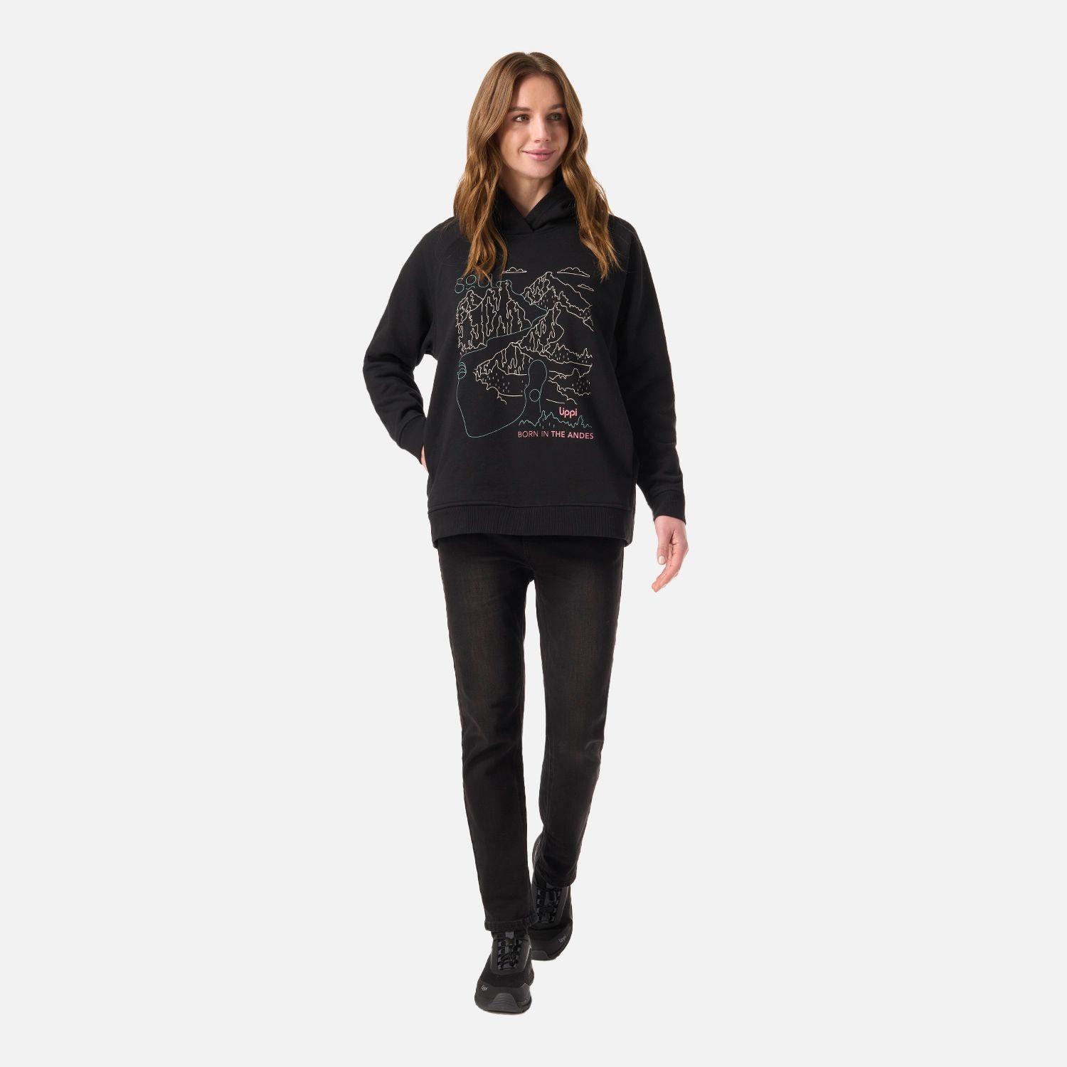 Polerón Mujer Insigne Hoody Sweatshirt Front Print Negro Lippi V26-6