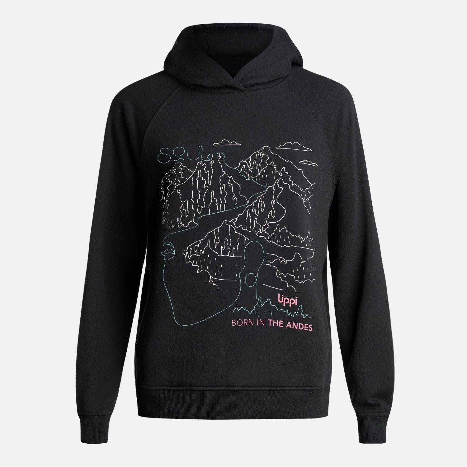 Polerón Mujer Insigne Hoody Sweatshirt Front Print Negro Lippi V26-7