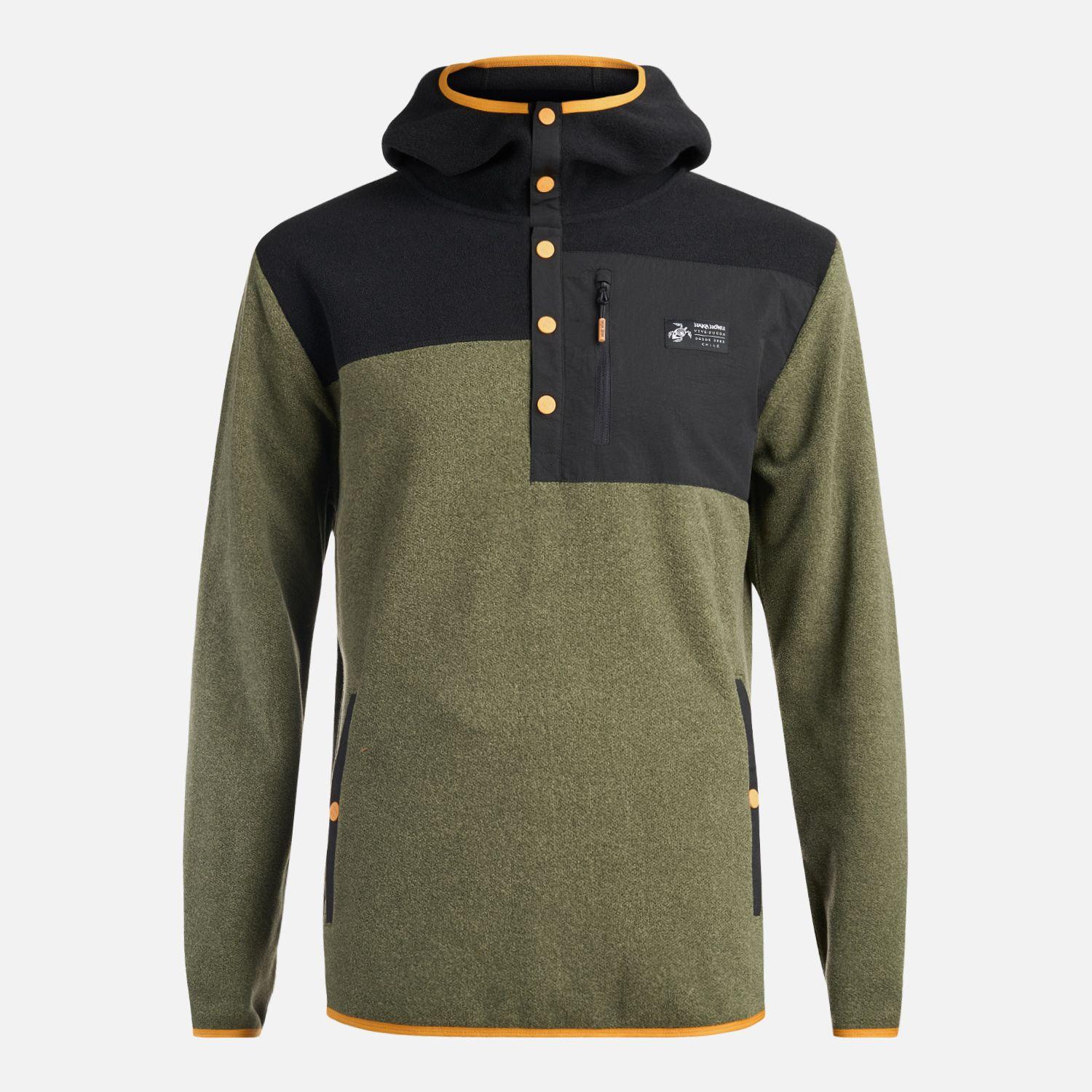 Poleron Hombre Tokerau Hoodie Verde Militar Haka Honu-0