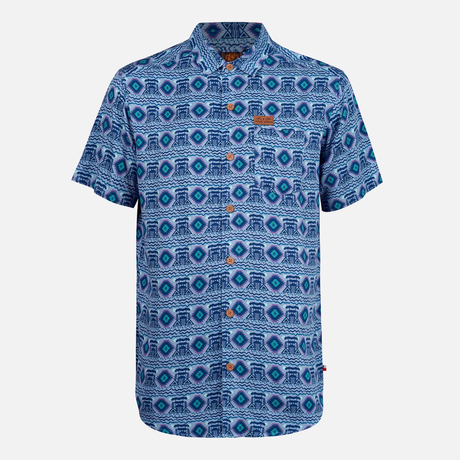 Camisa Hombre Aflora Full Print Azul Grisaceo Haka Honu-0