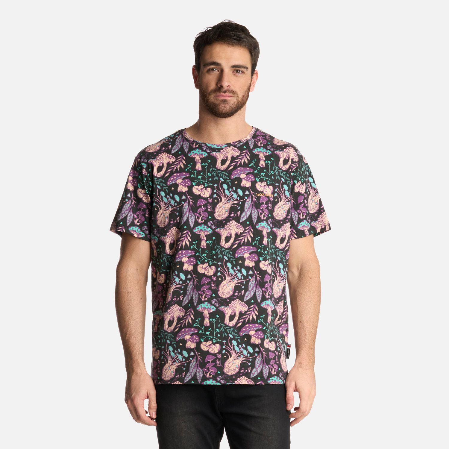Polera Hombre Mundo Fungi Print Negro Haka Honu-0