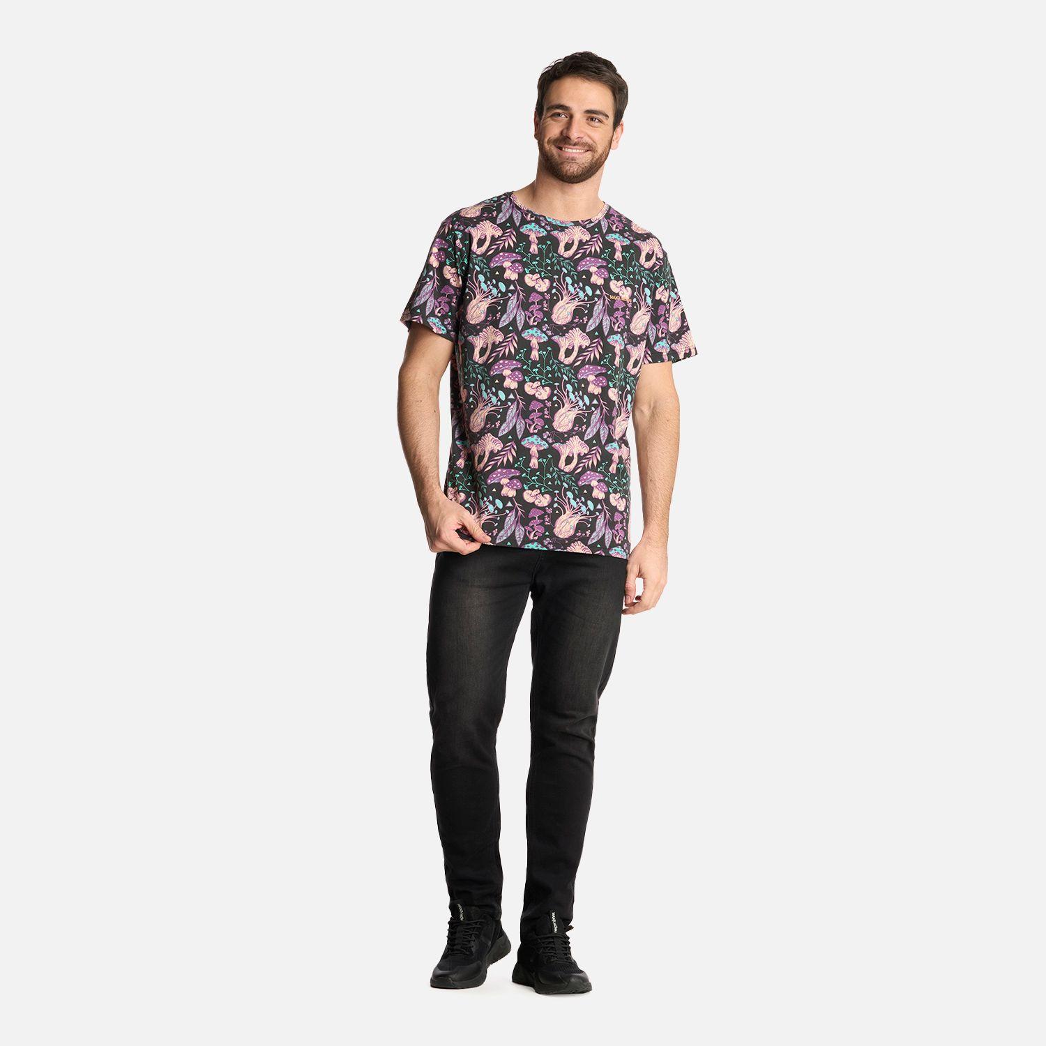 Polera Hombre Mundo Fungi Print Negro Haka Honu-4
