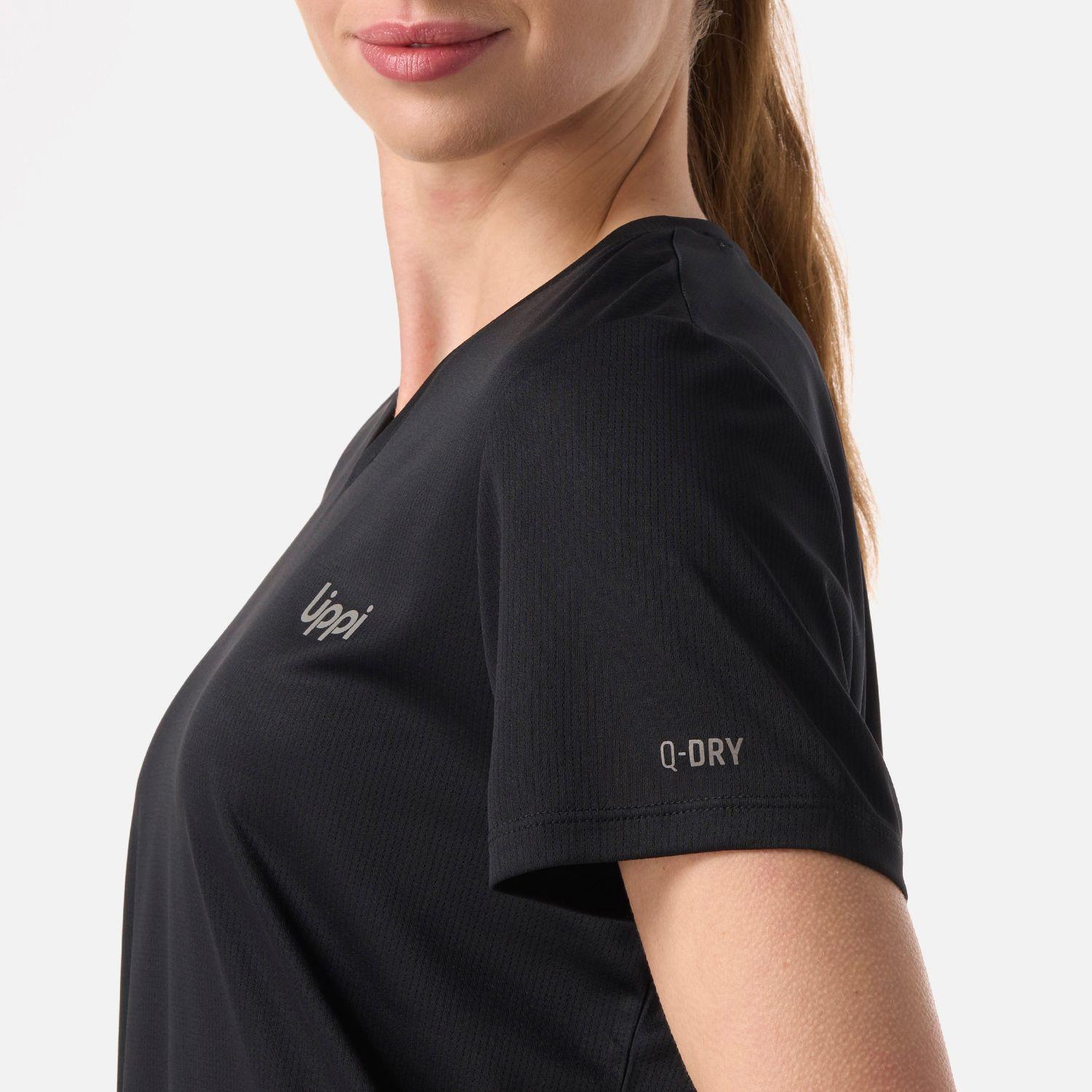 Polera Mujer Core V-Neck Q-Dry T-Shirt Negro Lippi V26-4