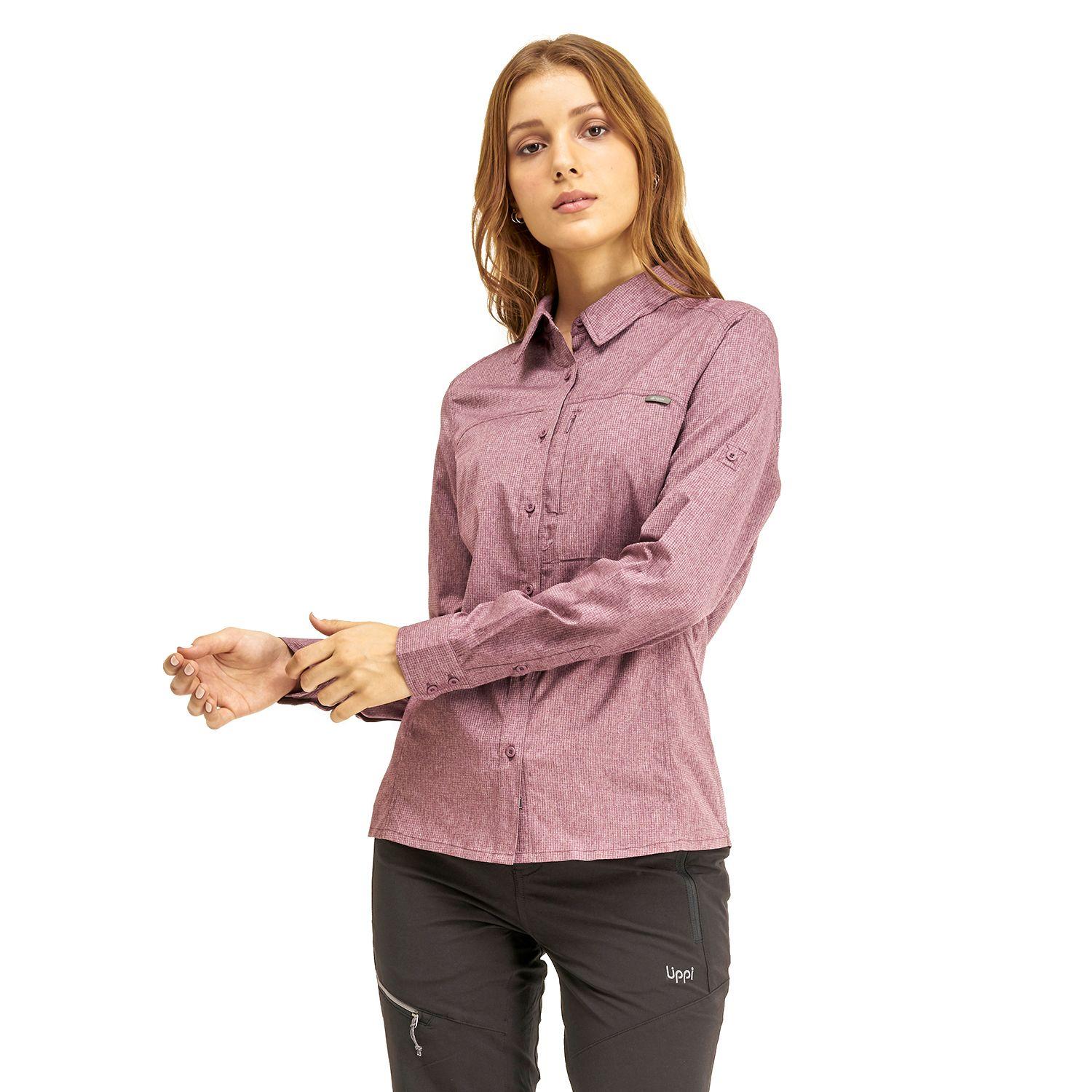 Camisa Mujer Rosselot Long Sleeve Q-Dry Shirt Melange Vino Lippi-1