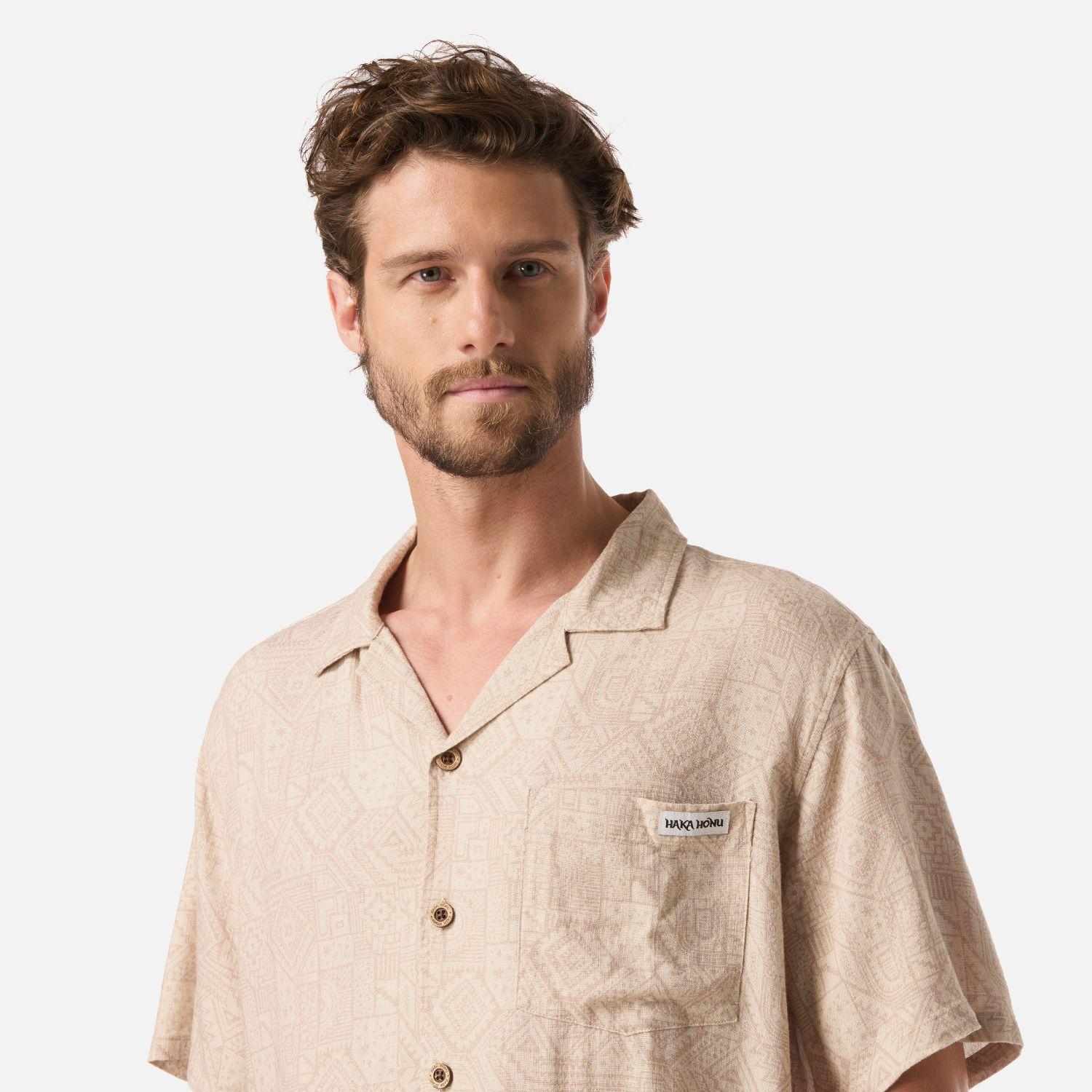 Camisa Hombre Linaje Print Taupe Haka Honu V26-3