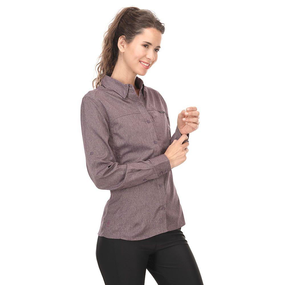 Camisa Mujer Rosselot Long Sleeve Q-Dry Shirt Melange Morado Lippi-1