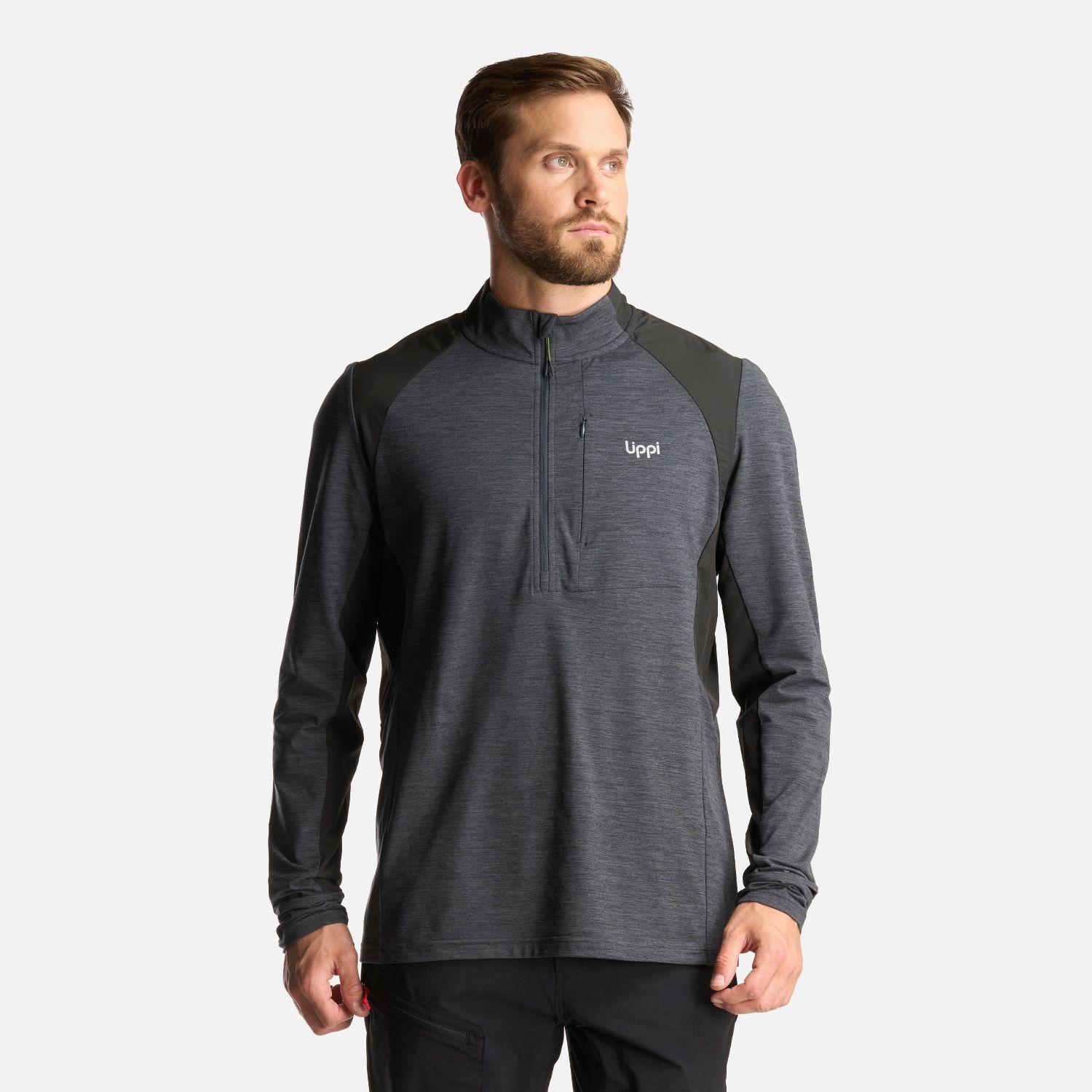Poleron Hombre Egger 1/4 Zip Melange Negro Lippi I24-1
