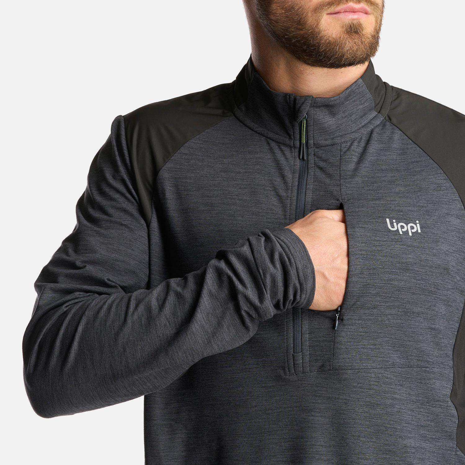 Poleron Hombre Egger 1/4 Zip Melange Negro Lippi I24-5