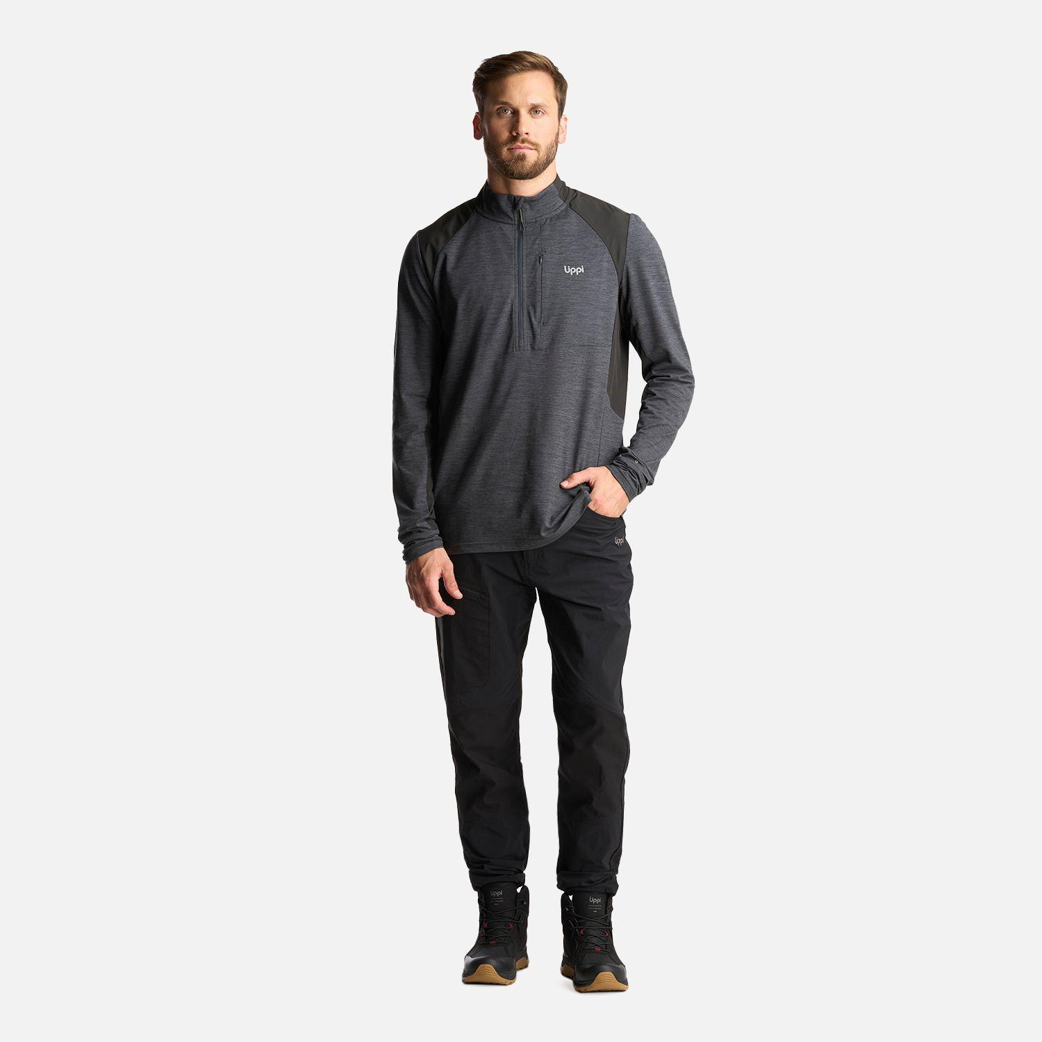 Poleron Hombre Egger 1/4 Zip Melange Negro Lippi I24-7