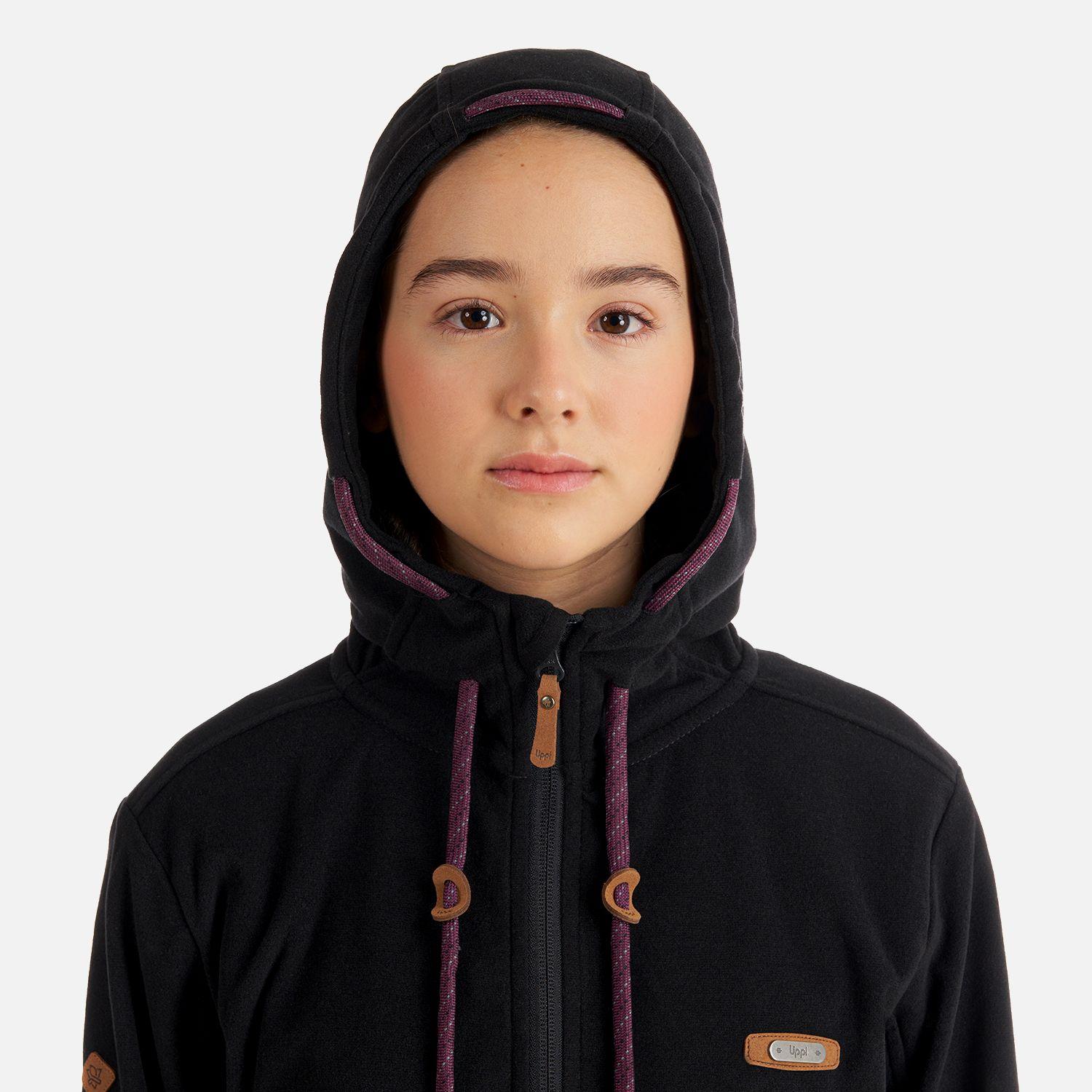 Poleron Teen Girl Stripes Nano-F Full Zip Negro Lippi V22-5