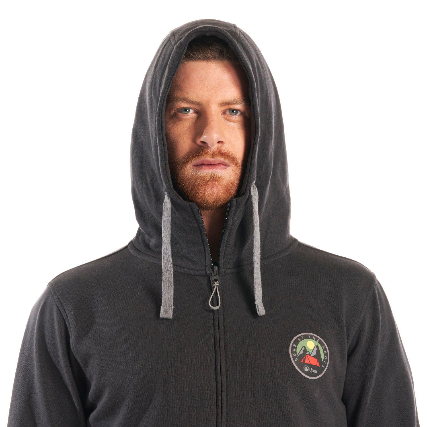 Poleron Hombre Insigne Full Zip Hoody Sweatshirt Melange Grafito Lippi V22-6