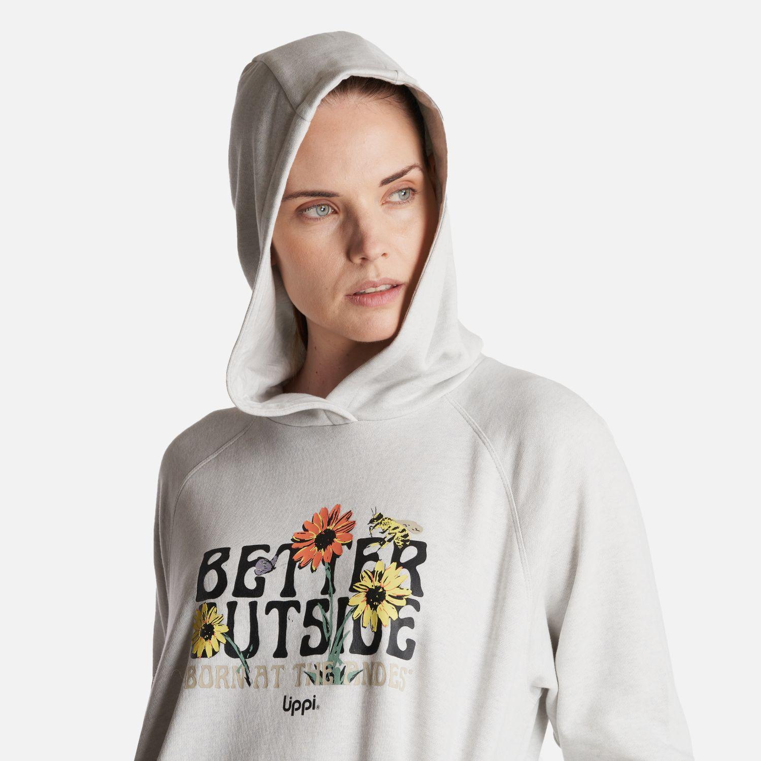 Poleron Mujer  Insigne Hoody Sweatshirt Front Print Melange Gris Lippi-4