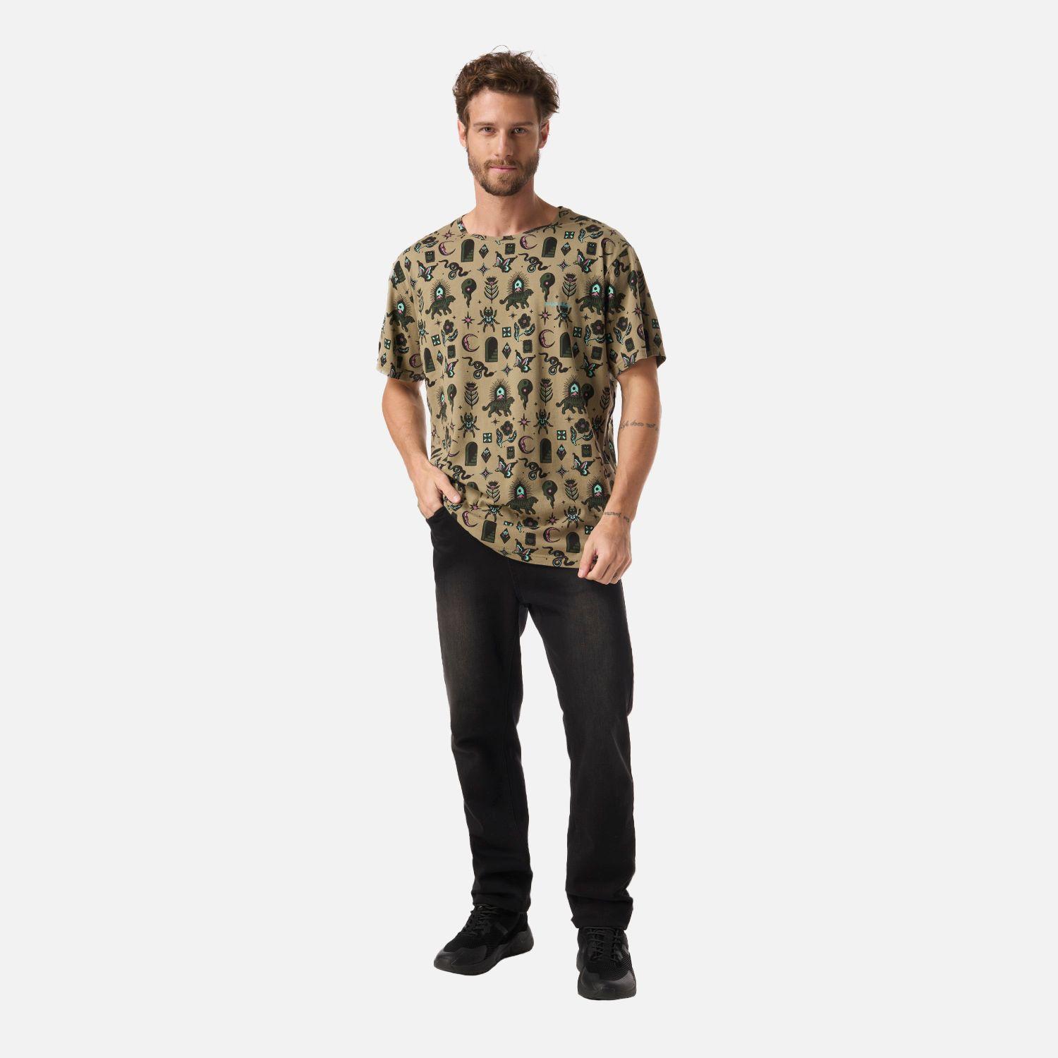 Polera Hombre Esoterica Print Verde Militar Haka Honu V26-4