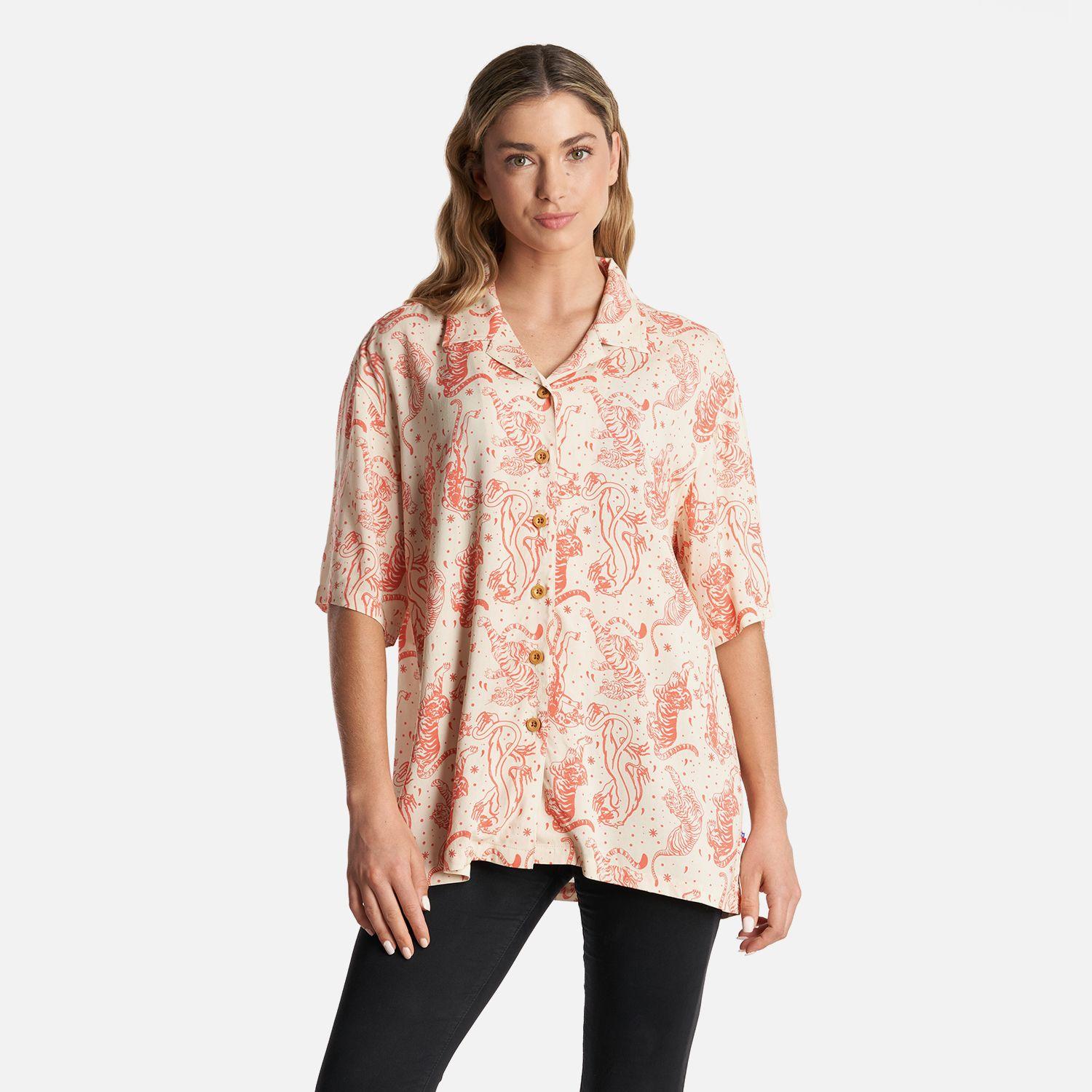 Camisa Mujer Cola de Tigre Print Beige Haka Honu-1