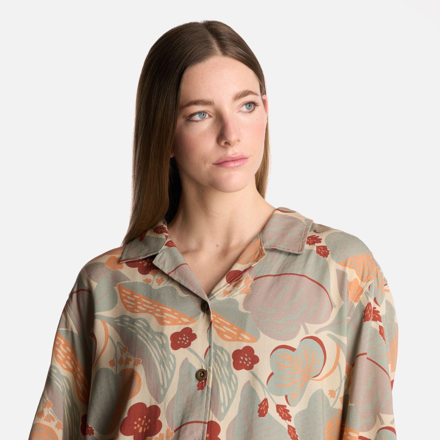 Camisa Mujer Hibiscus Print Crema Haka Honu-3