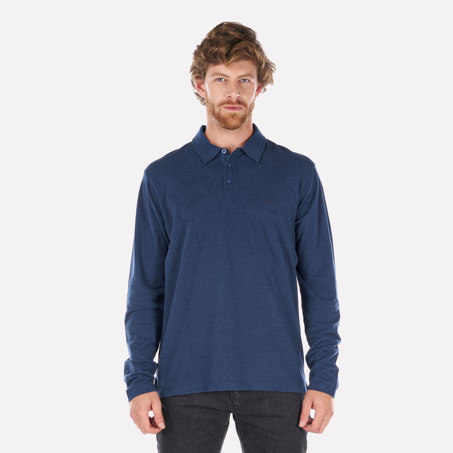 Polera Hombre Jet Polo Long Sleeve Melange Azul Marino Lippi-1