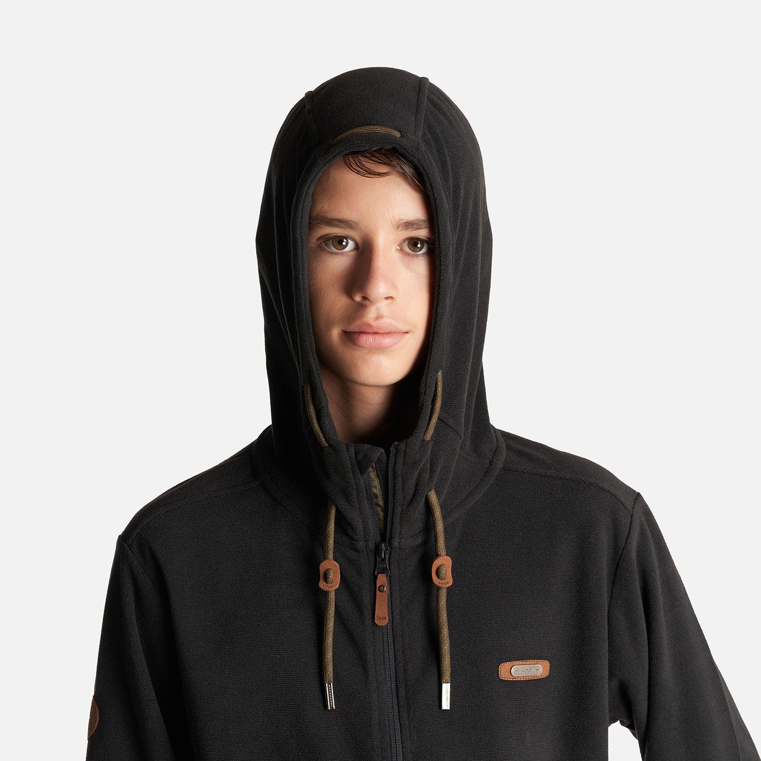 Poleron Teen Boy Stripes Nano-F Full Zip Hoody Negro Lippi I23-4