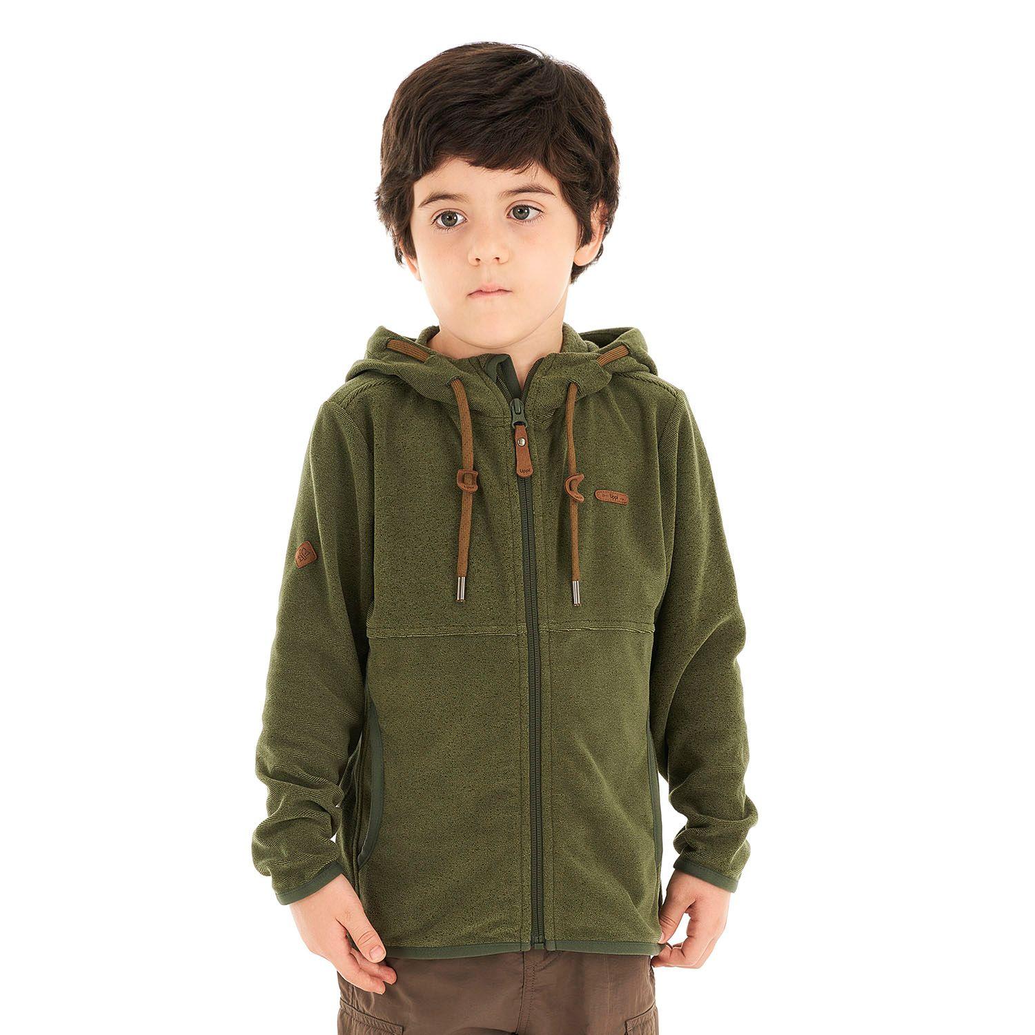 Poleron Niño Stripes Nano-F Full Zip Hoody Verde Militar Lippi-1