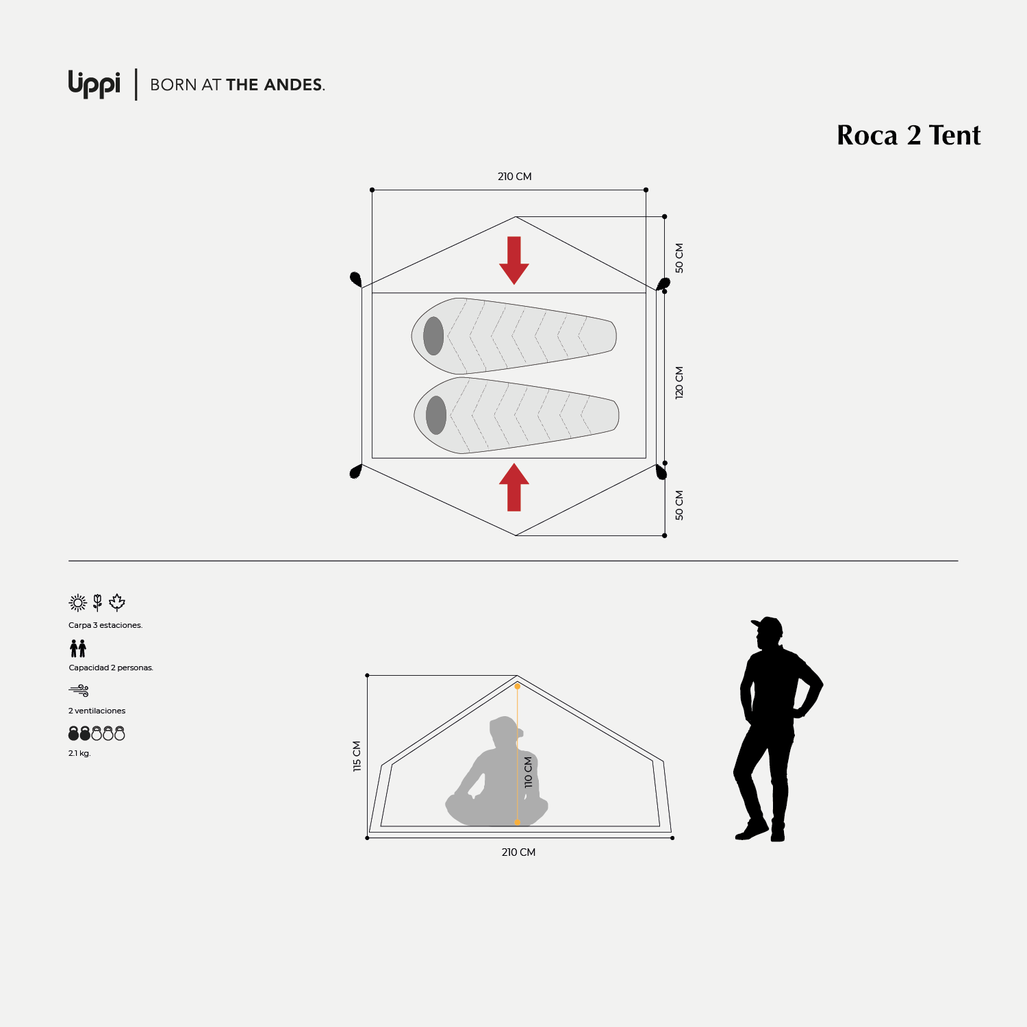 Carpa Unisex Roca 2 Tent Rojo Lippi-9