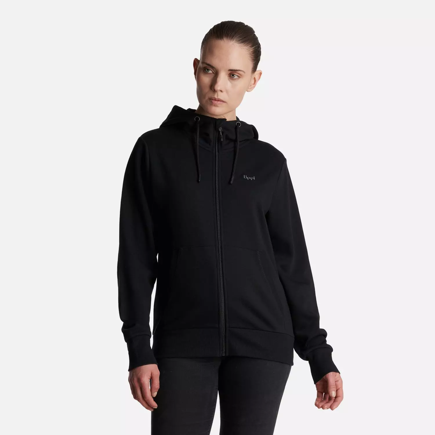 Poleron Mujer Ulmo Full Zip Hoody Sweatshirt Negro Lippi V24-1