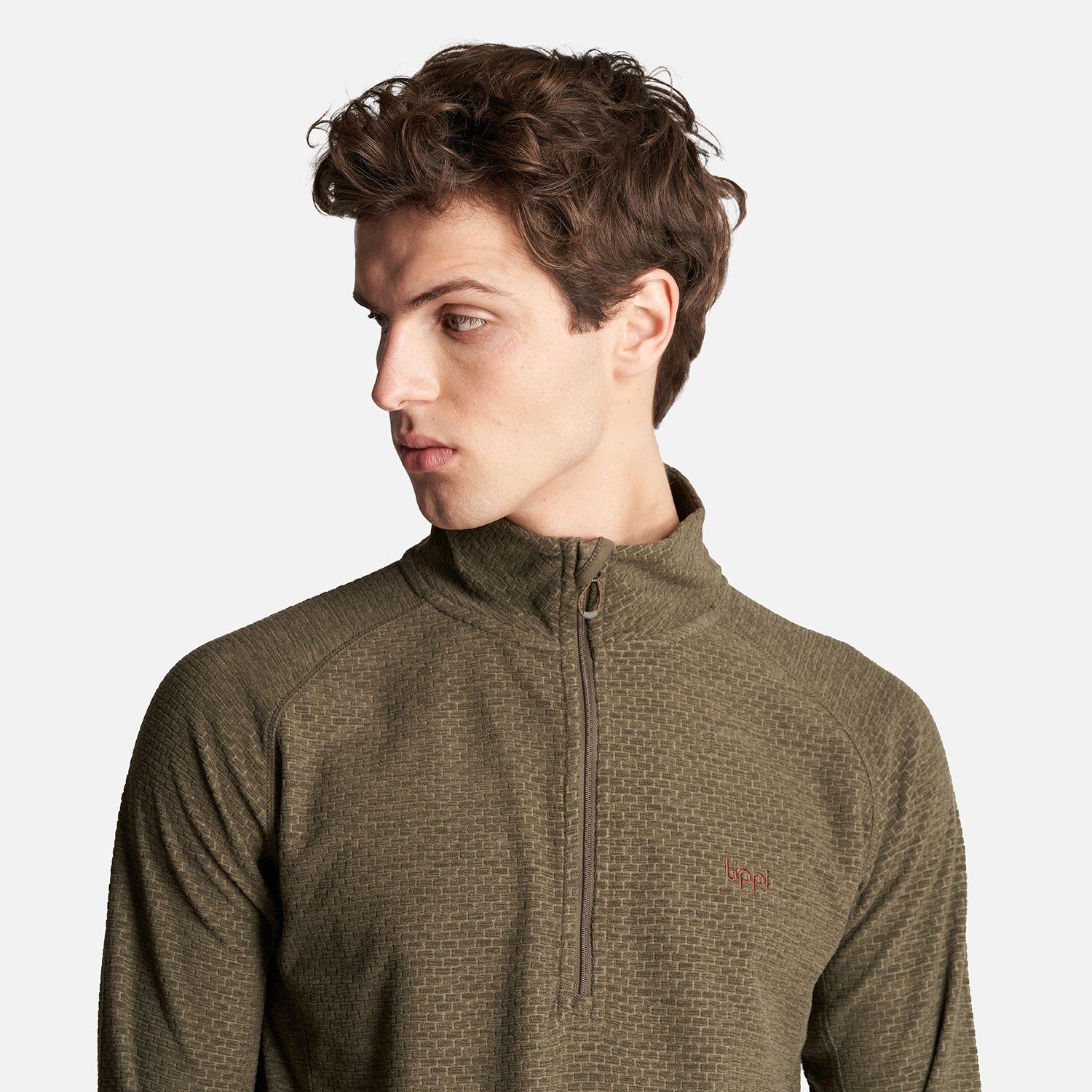 Poleron Hombre Jacaranda Nano-F 1/4 Zip Melange Oliva Oscuro Lippi-4