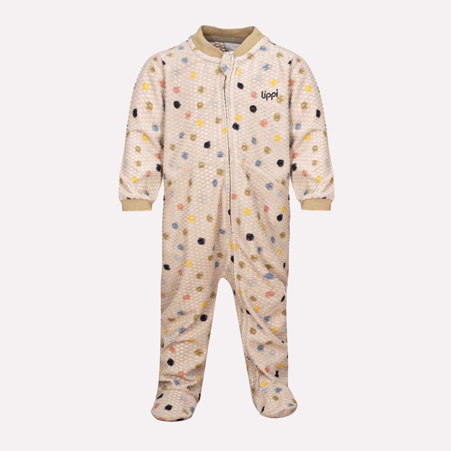 Enterito Baby Boy Saltamontes Nano-F Full Zip Onesie Print Beige Lippi-0