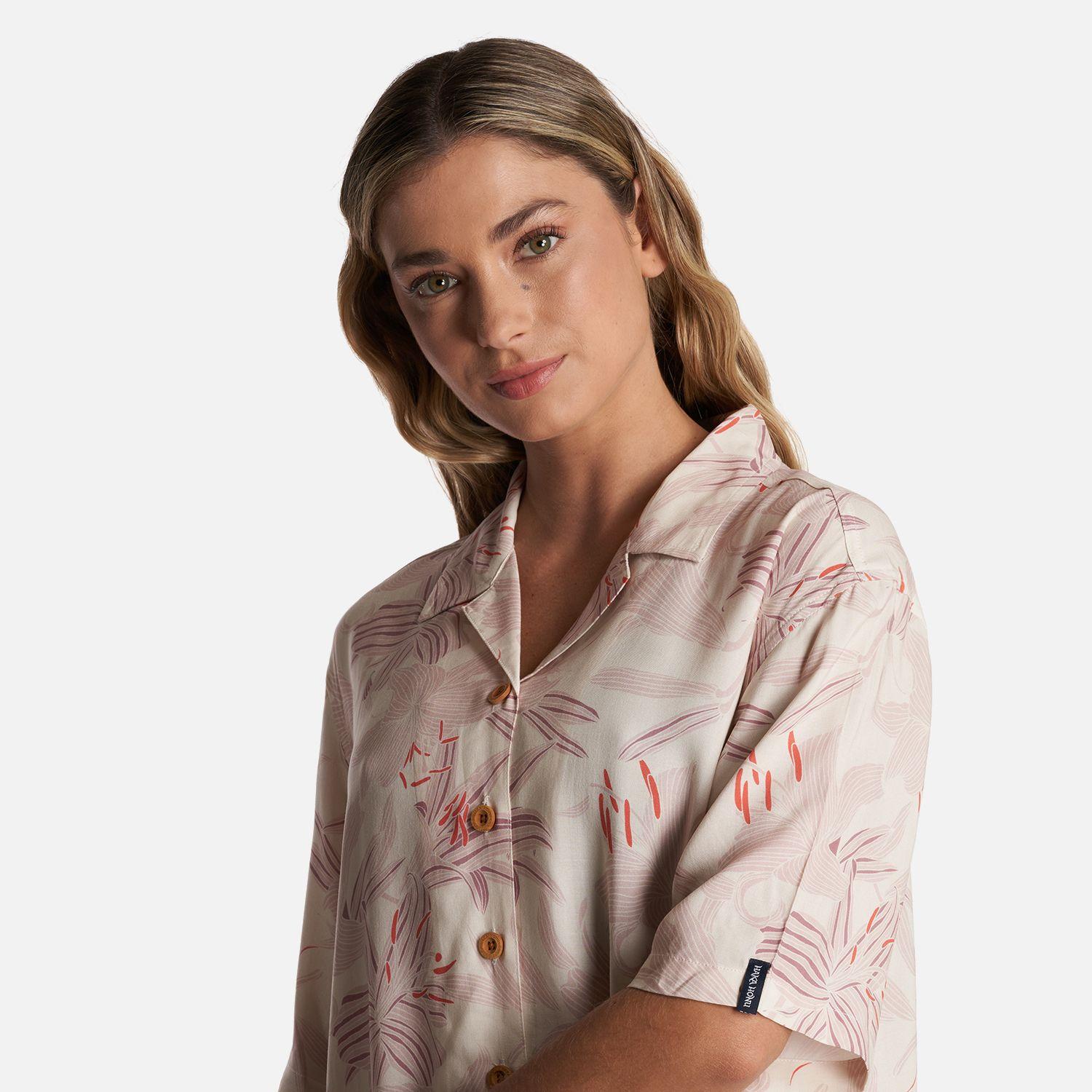 Camisa Mujer Hibiscus Print Beige Haka Honu-4