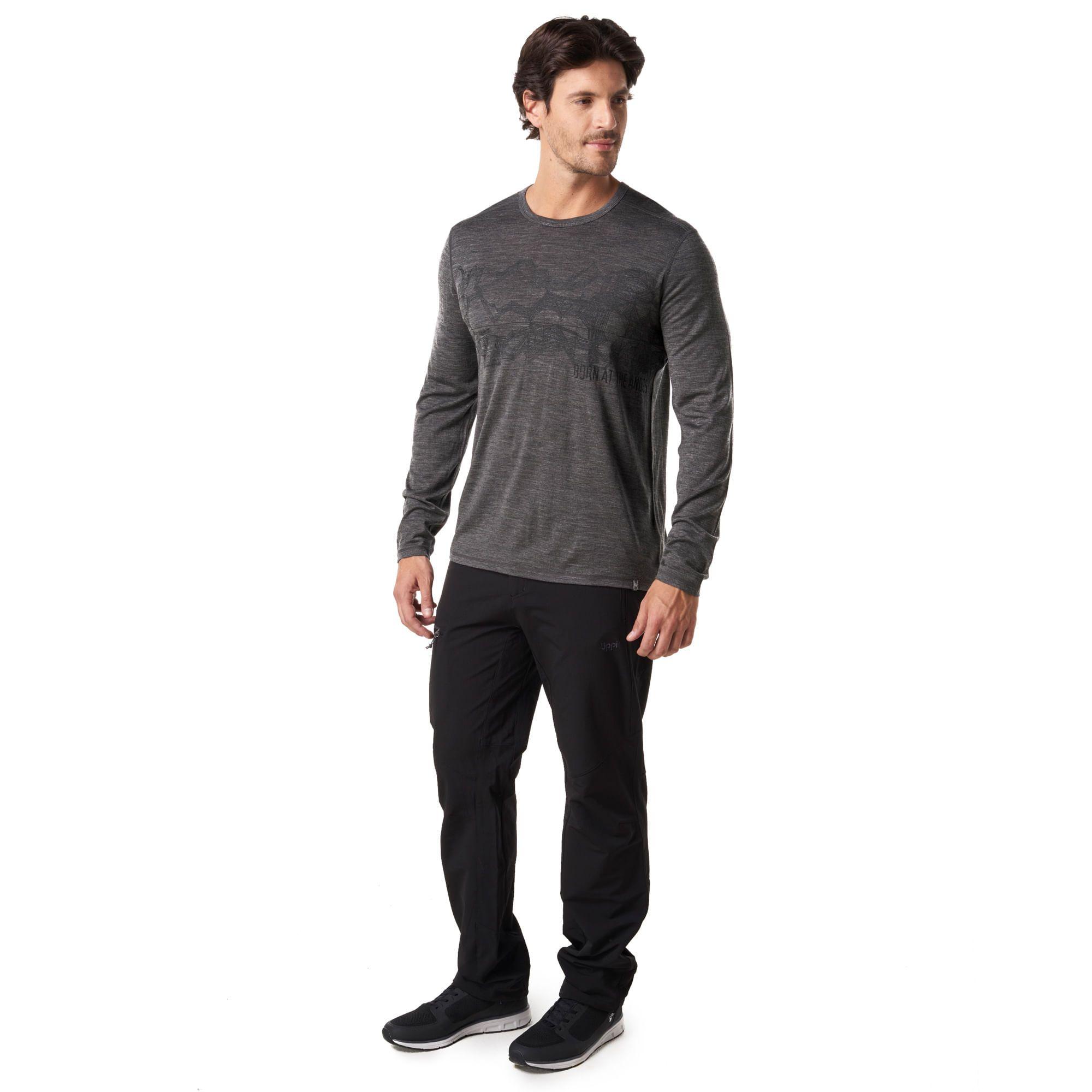 Polera Hombre Gradient Long Sleeve Merino T-Shirt Melange Verde Oscuro Lippi-1