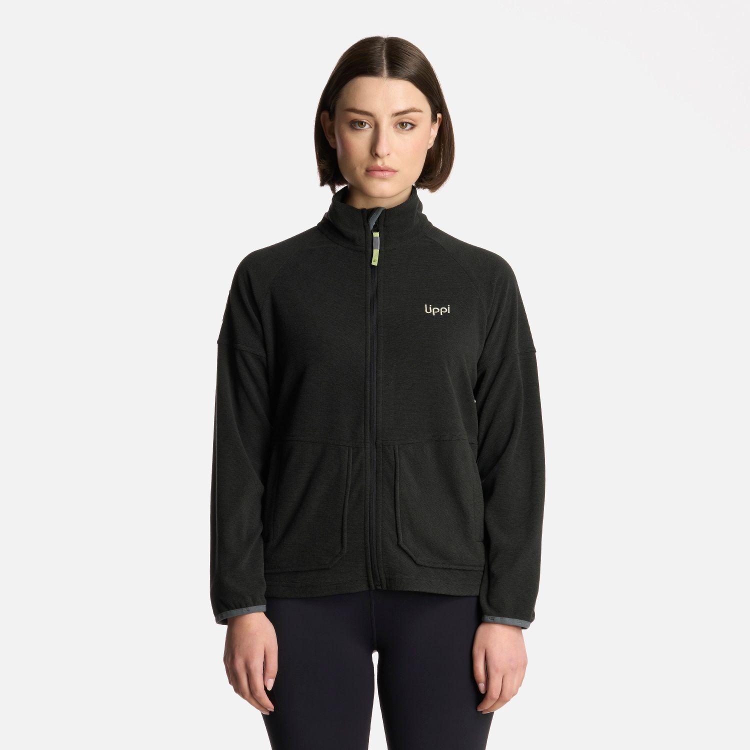 Polerón Mujer Stripes Nano-F Full Zip Negro Lippi V25-0