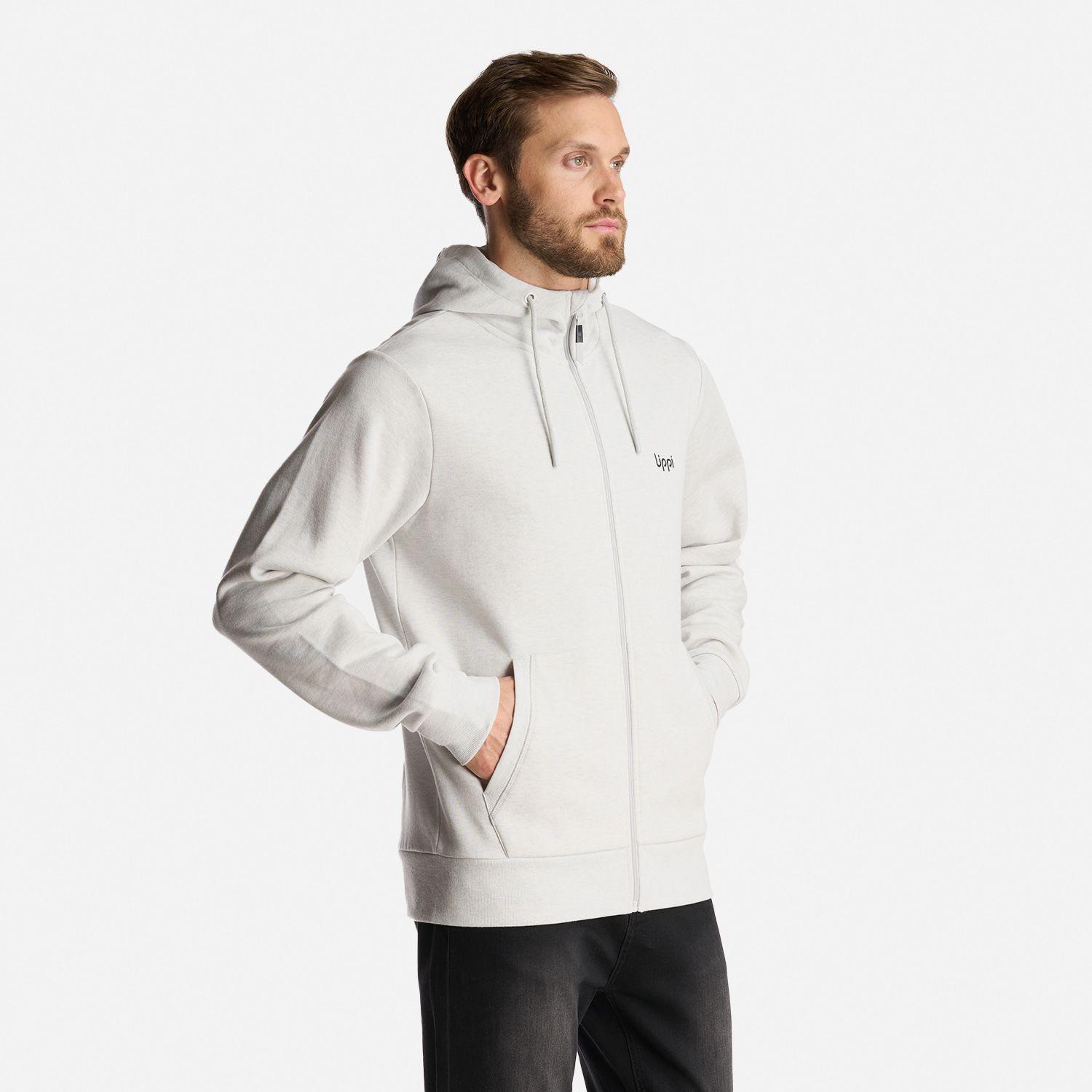 Poleron Hombre Ulmo Full Zip Hoody Sweatshirt Melange Gris Claro Lippi I24-2