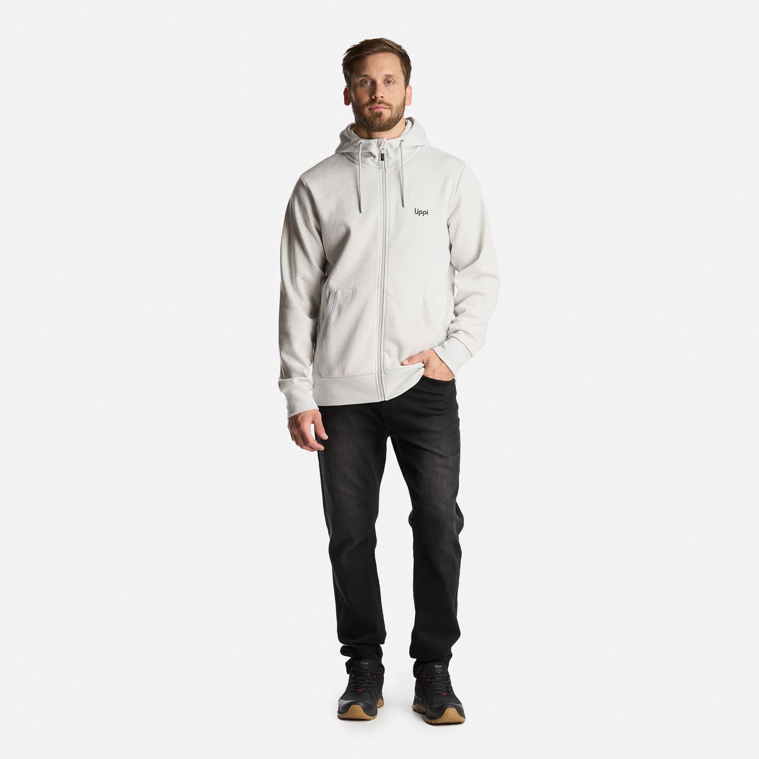 Poleron Hombre Ulmo Full Zip Hoody Sweatshirt Melange Gris Claro Lippi I24-8