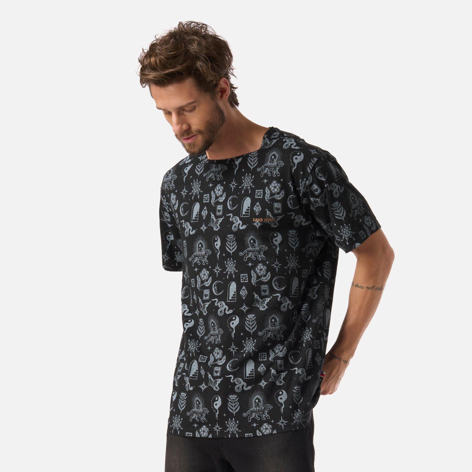 Polera Hombre Esoterica Print Negro Haka Honu V26-1