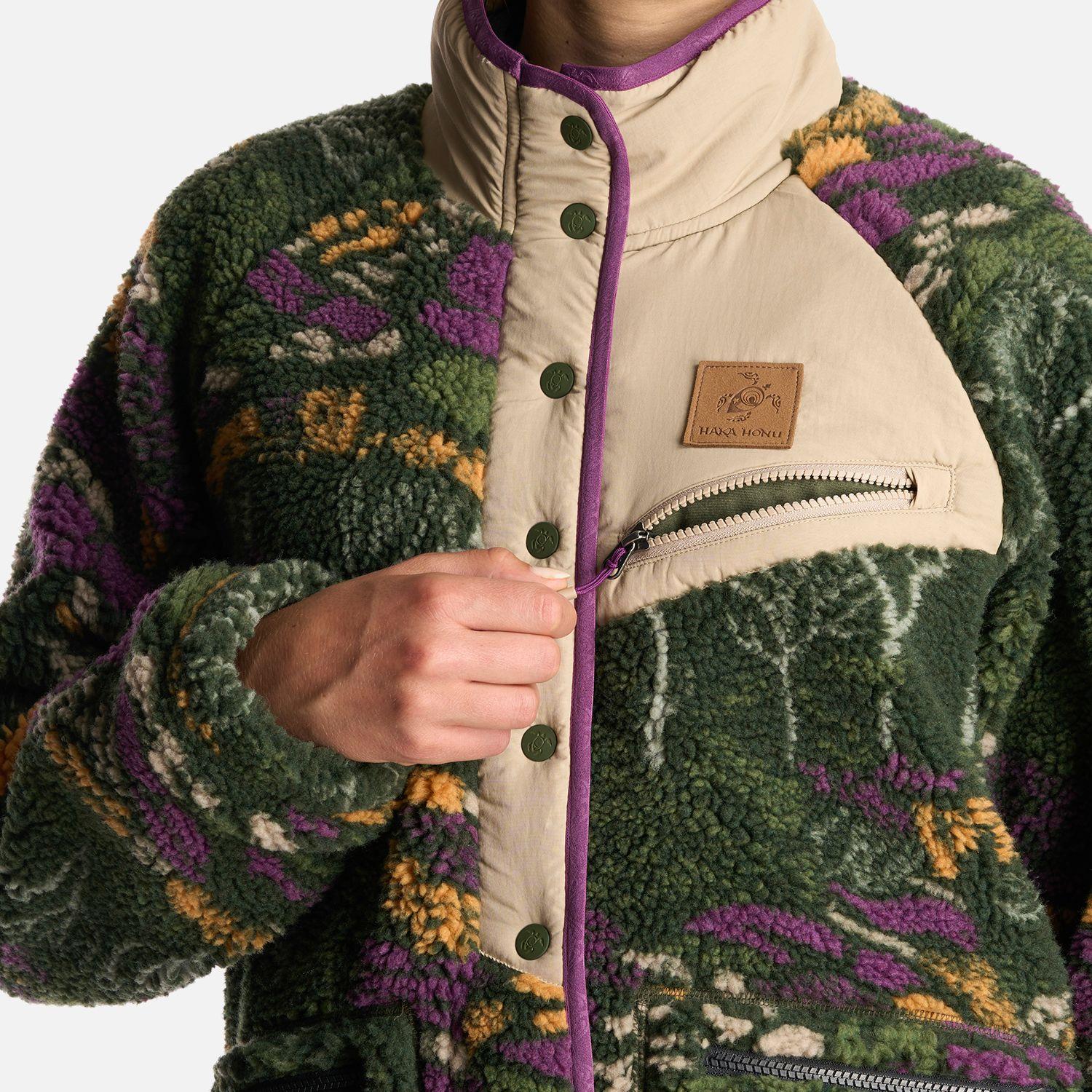Poleron Mujer Zip-Porrito Print Verde Militar Haka Honu-4