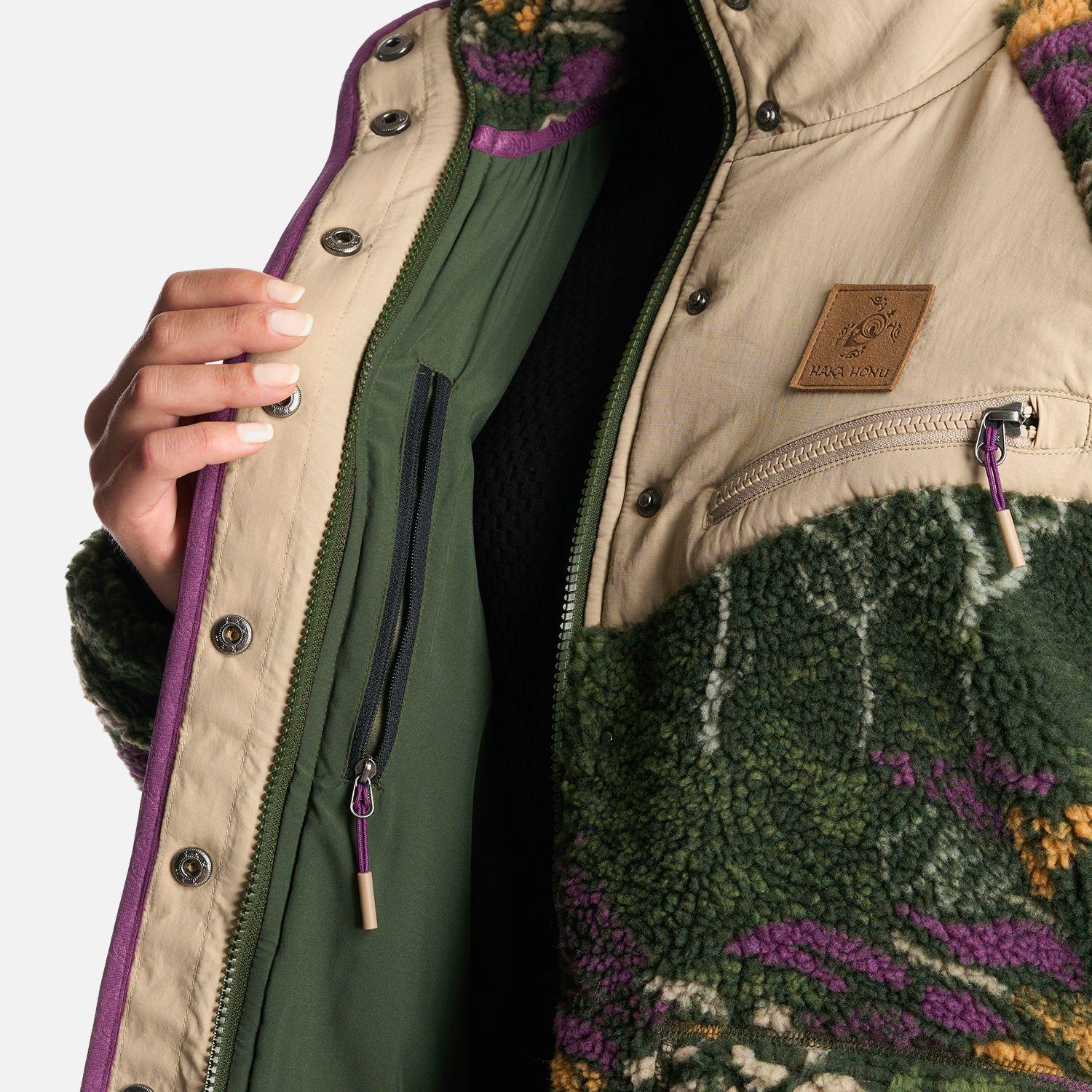 Poleron Mujer Zip-Porrito Print Verde Militar Haka Honu-7