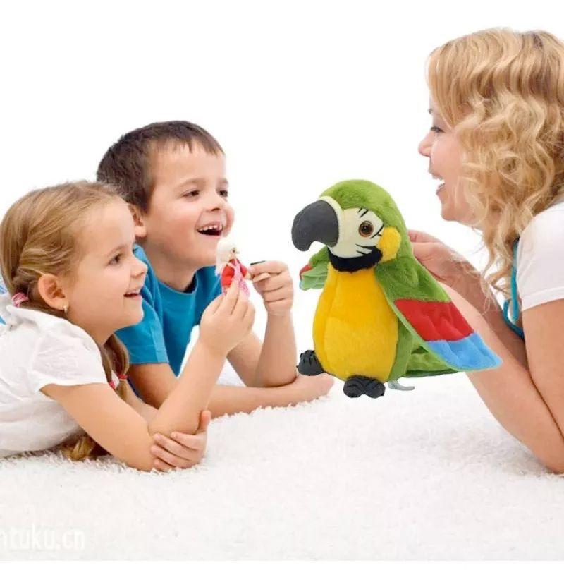 Peluche Robot Loro Repite Habla Baila Alas Pajaro Guacamaya Cactus-1