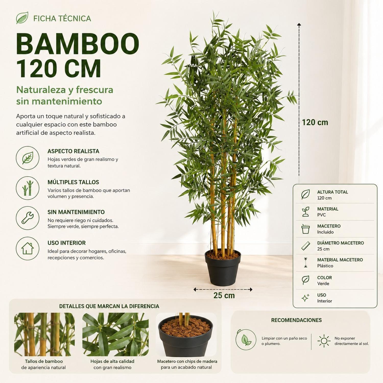 Planta Artificial Decorativa Arbol Grande Bamboo 120cm 730hj-2
