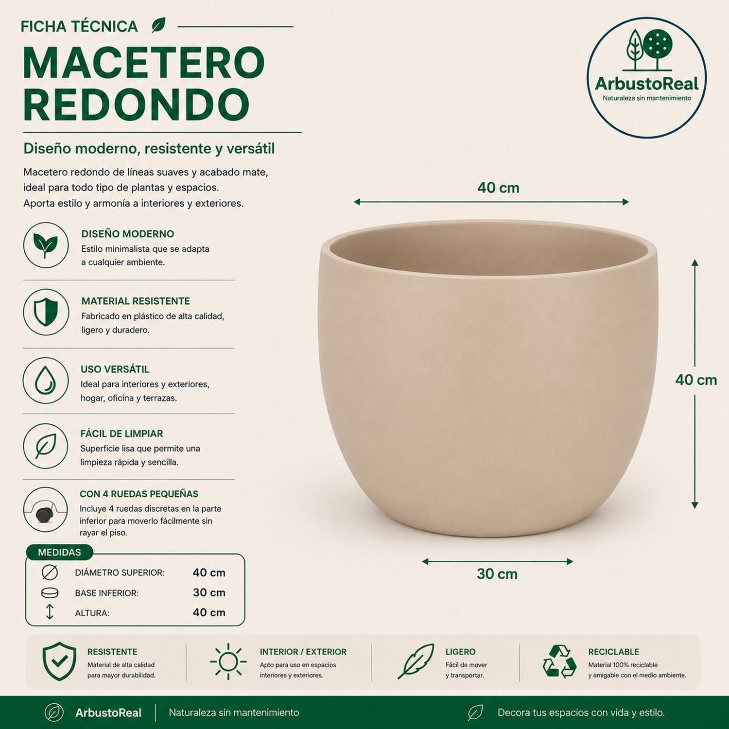 Macetero Nórdico Beige Redondo L 40 cm 40 x 40 x 30-2