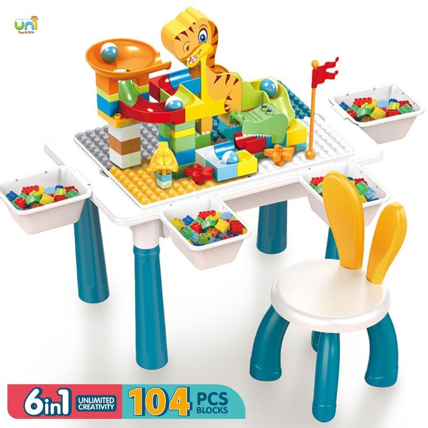 Mesa Didactica De Bloques Construcción c/silla 104 Pcs 6 en 1 Multicolor-5