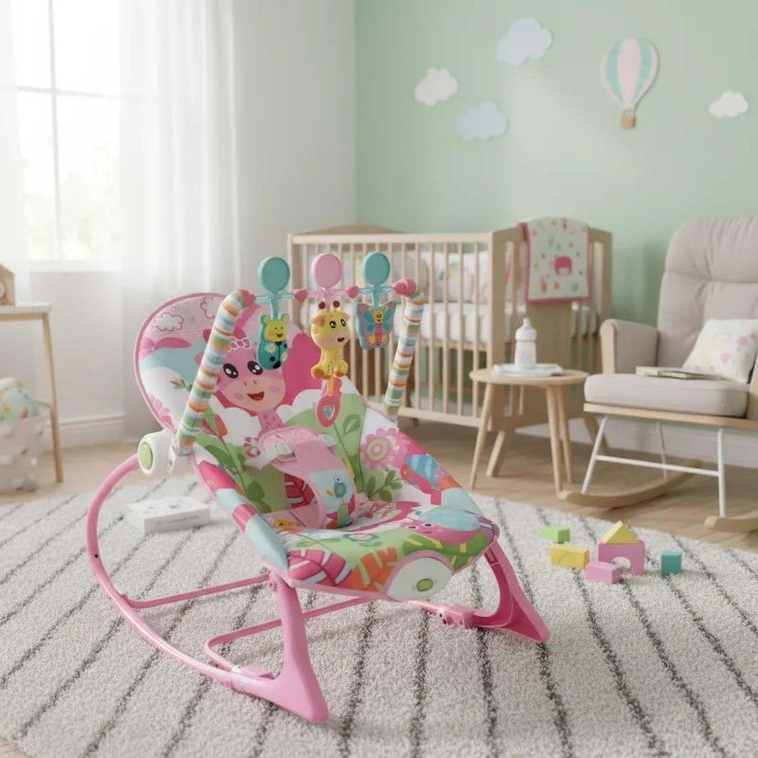 Silla Mecedora Para Bebé Nido C/vibración Celeste / Jagima-5