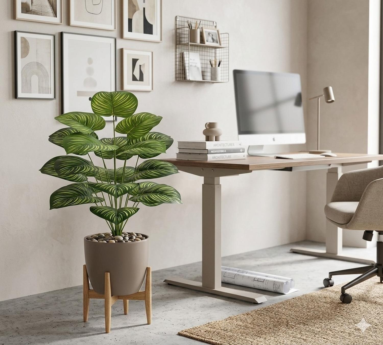 Planta Artificial Arbusto Decorativa Hojas Ralladas 80 Cm-2