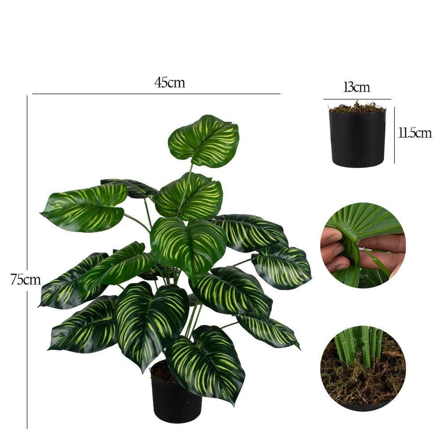 Planta Artificial Arbusto Decorativa Hojas Ralladas 80 Cm-9