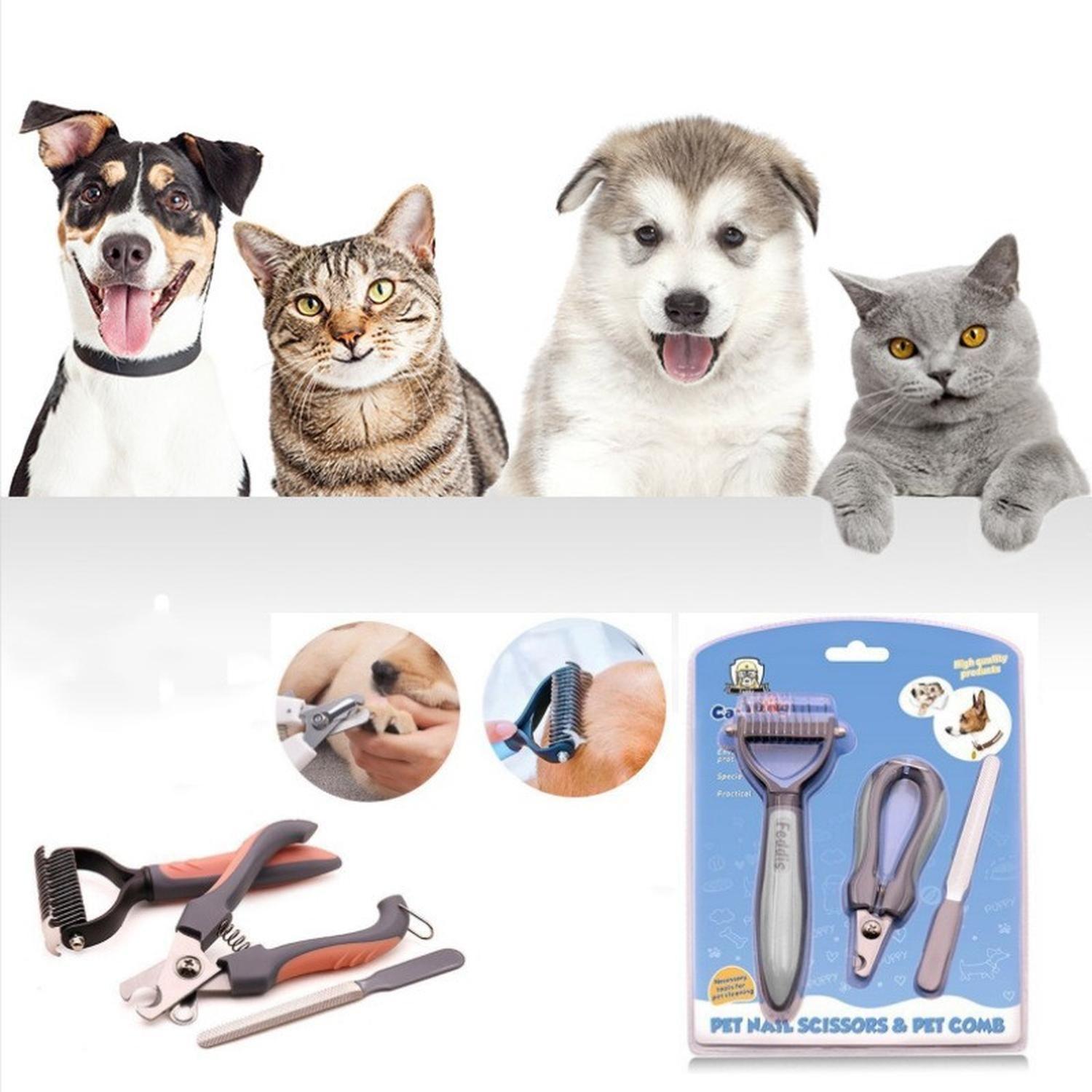 Peine Deslanador Perro Gato Cortaúñas Lima Kit Aseo-3