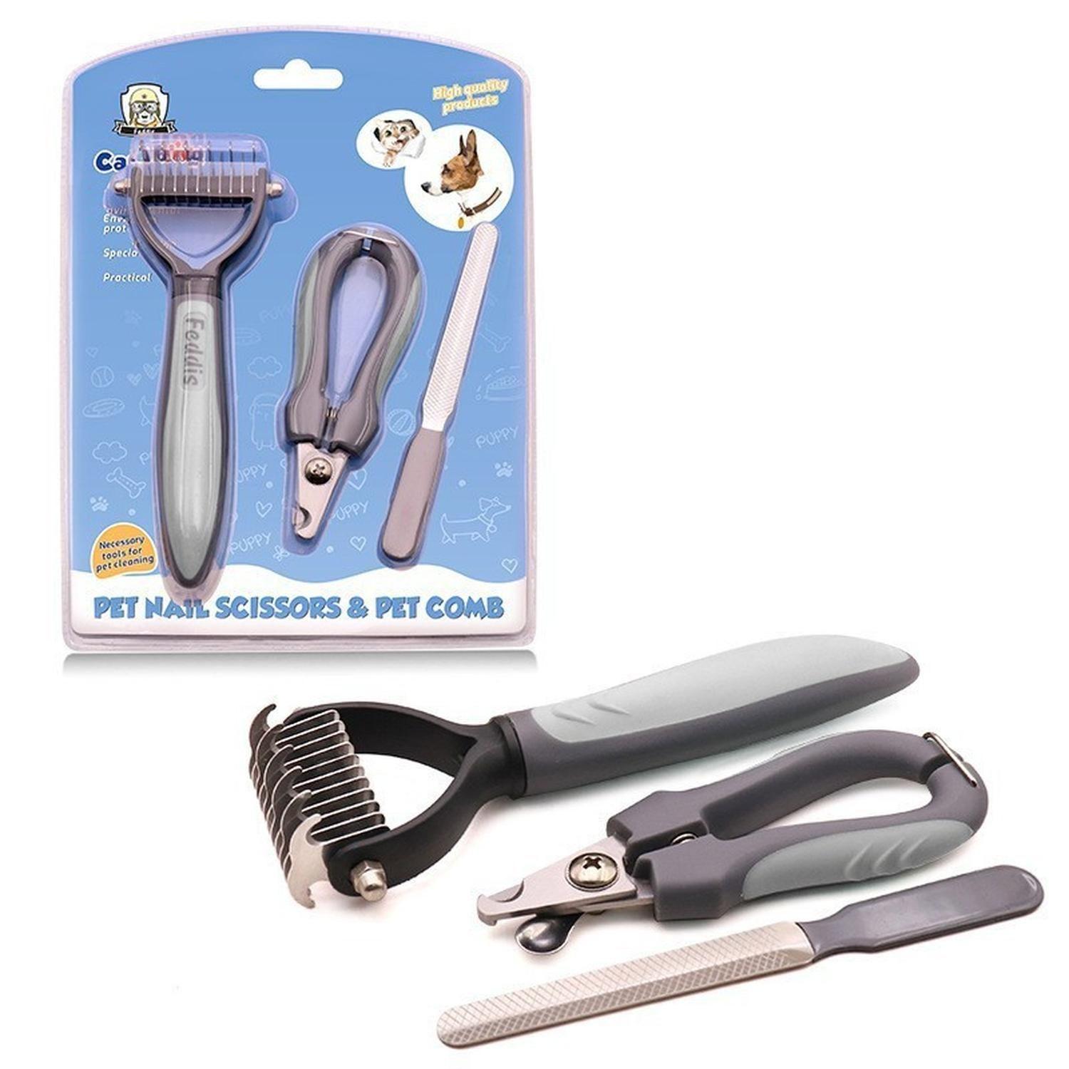 Peine Deslanador Perro Gato Cortaúñas Lima Kit Aseo-4