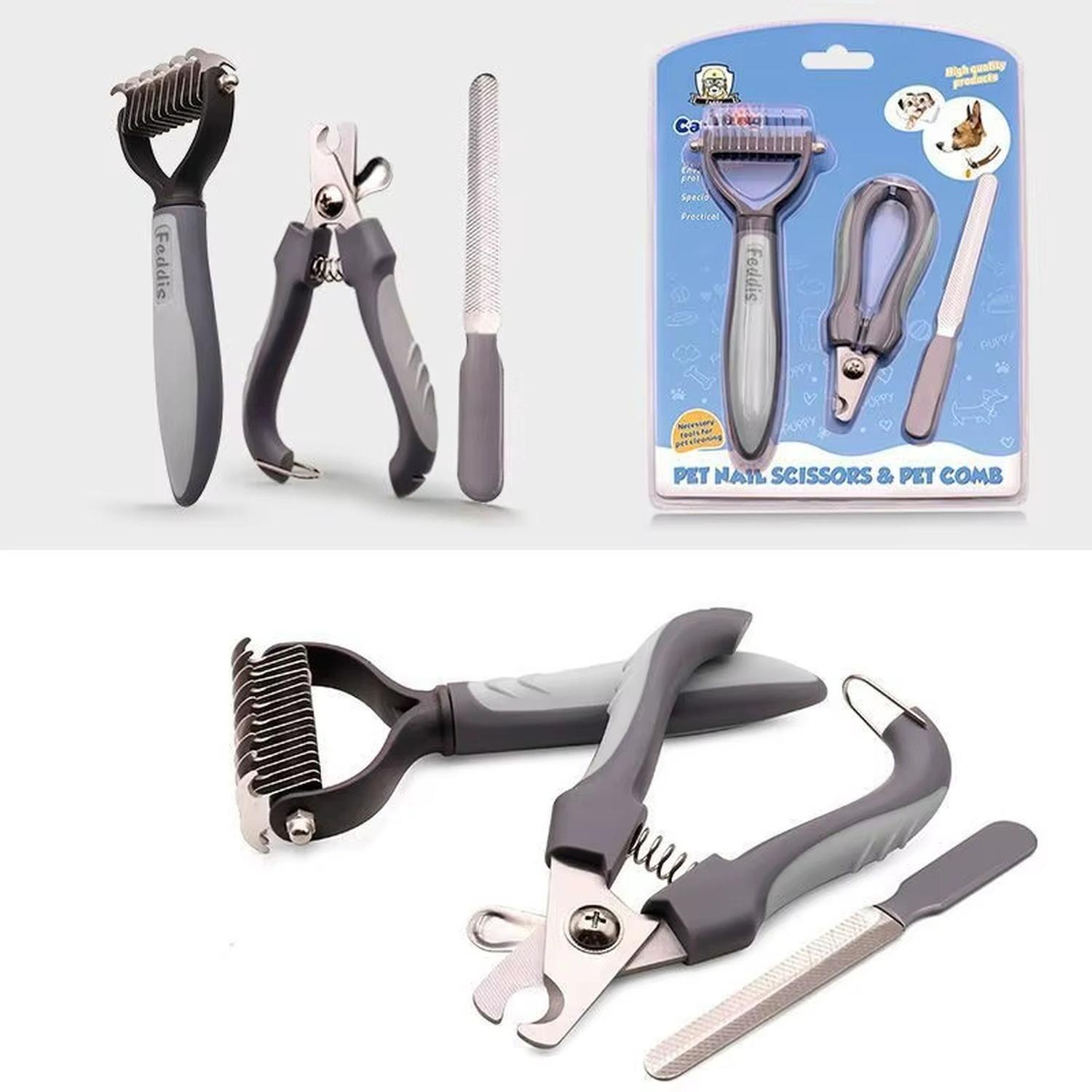 Peine Deslanador Perro Gato Cortaúñas Lima Kit Aseo-5