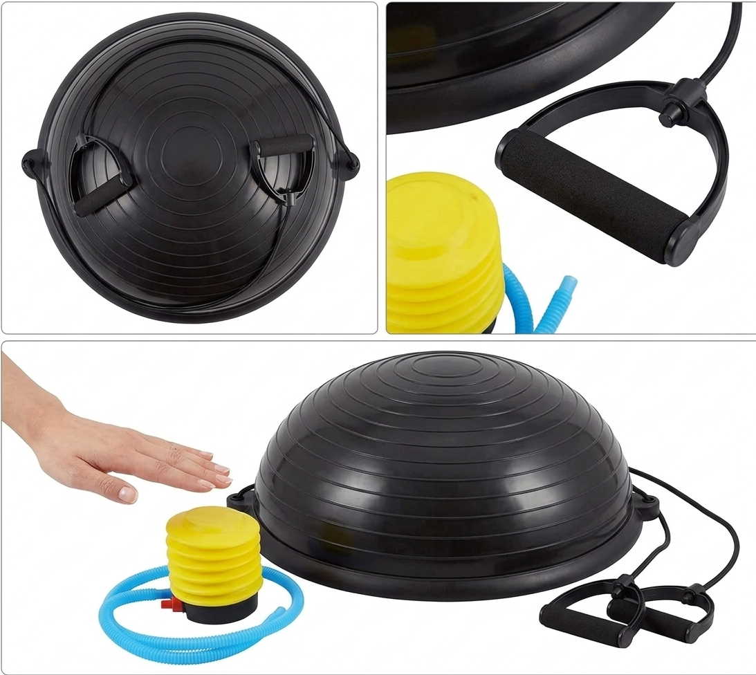 Bosu Ball Black con Inflador y Manillas-1