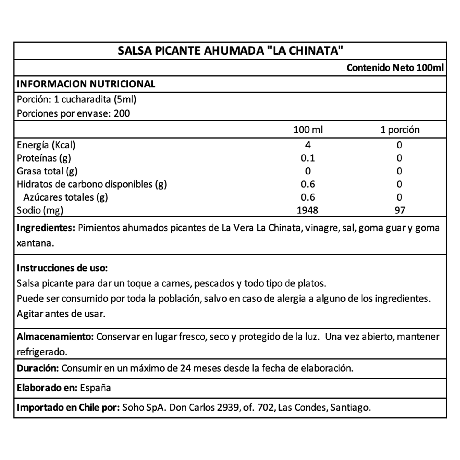 La Chinata Salsa Picante Ahumada 1 x 100 ml-4