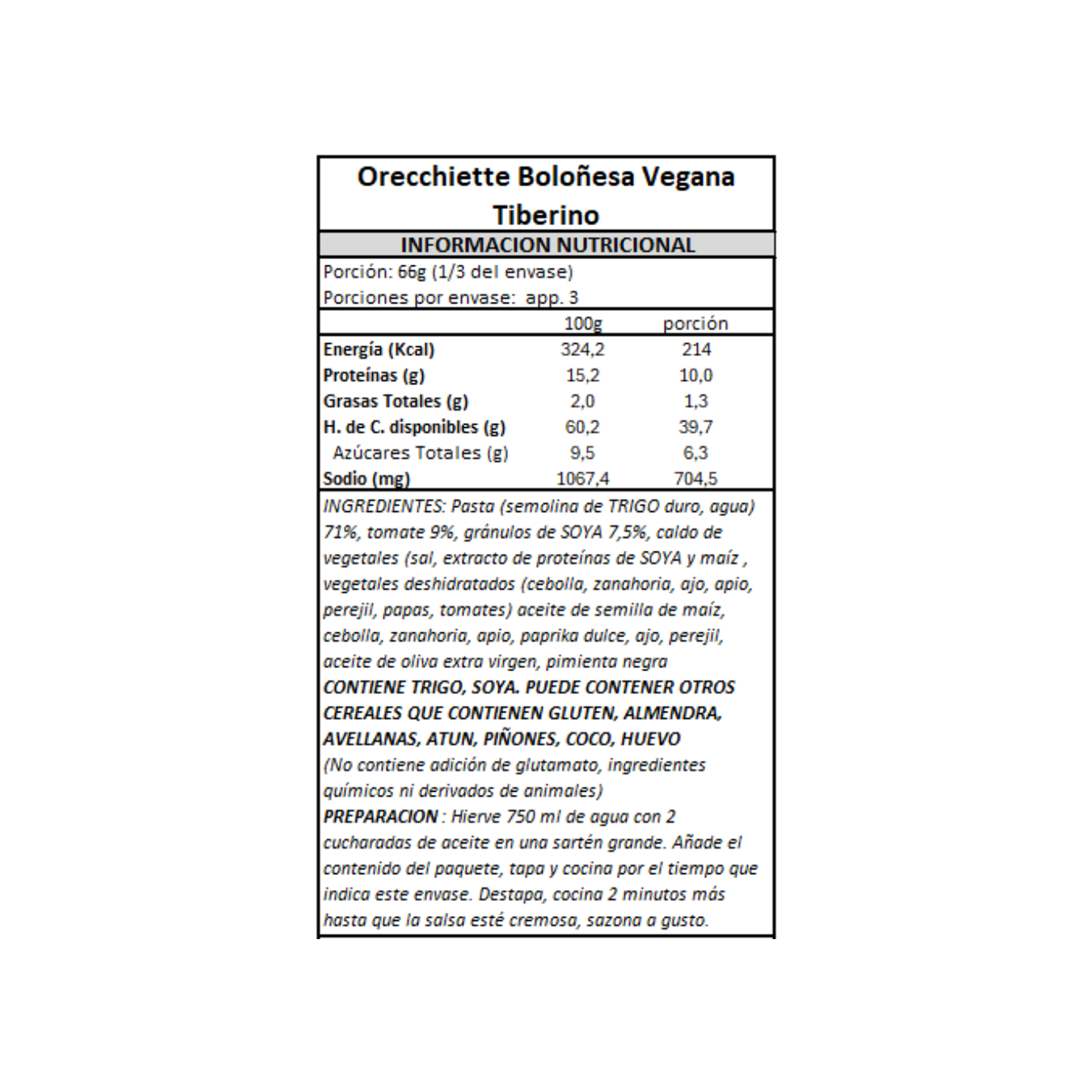Pasta Orecchiette con Boloñesa Vegana Tiberino - 200 gr-4